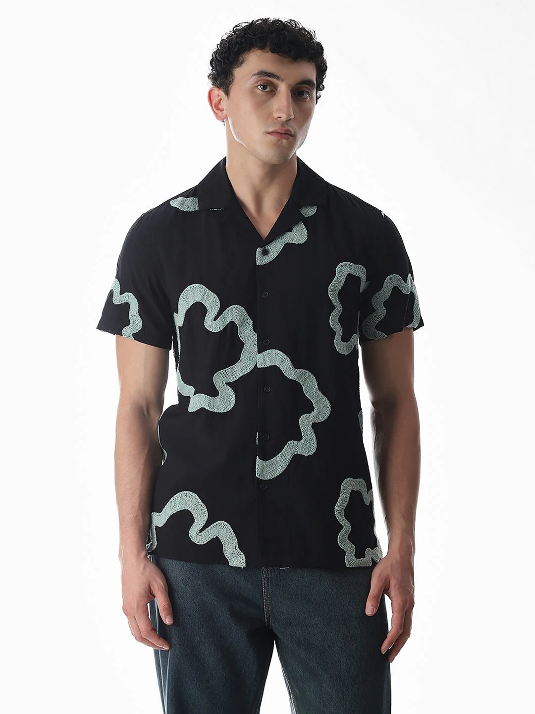 Black Embroidered Comfort Fit Shirt - Image 2