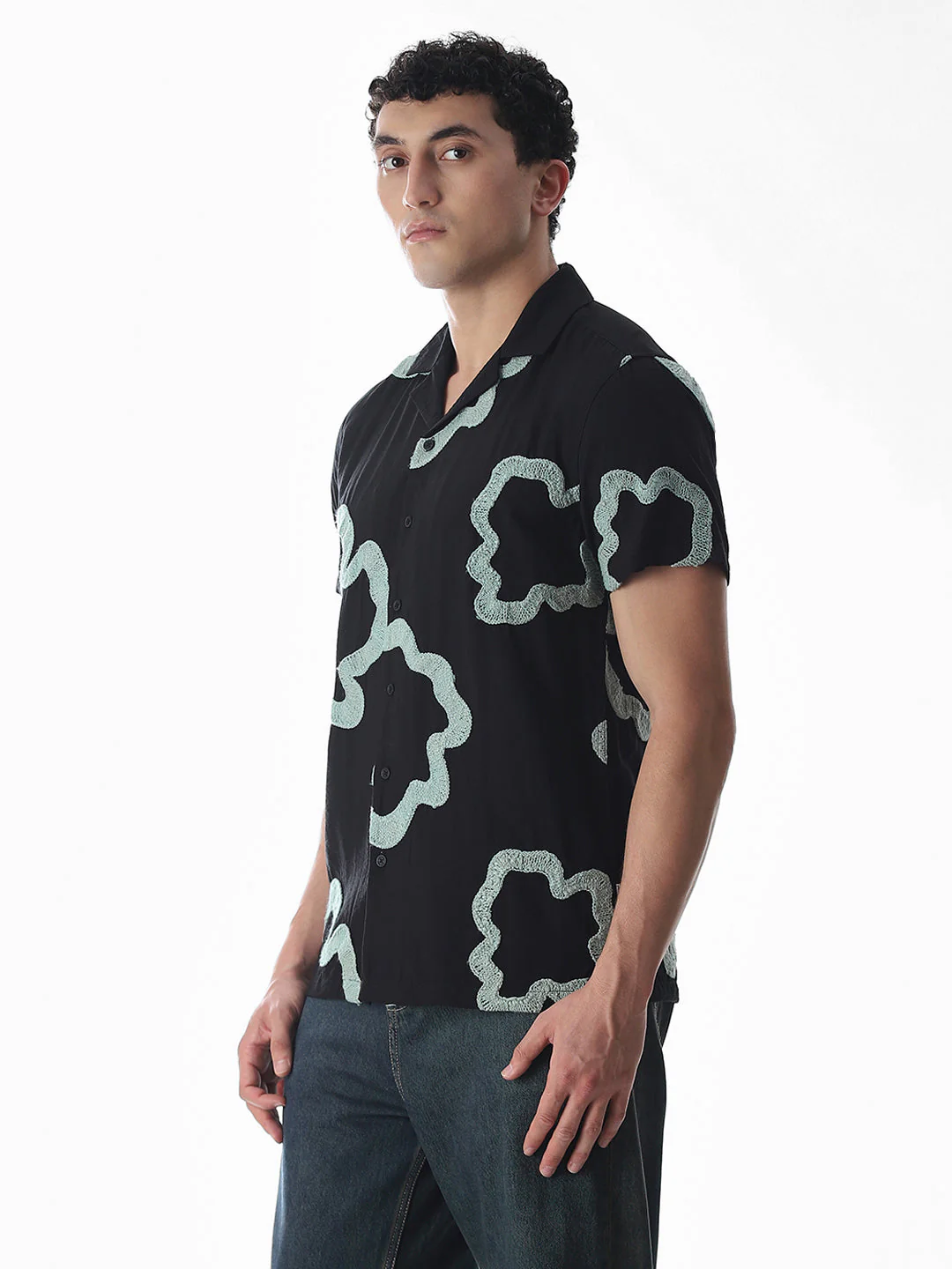 Black Embroidered Comfort Fit Shirt - Image 3