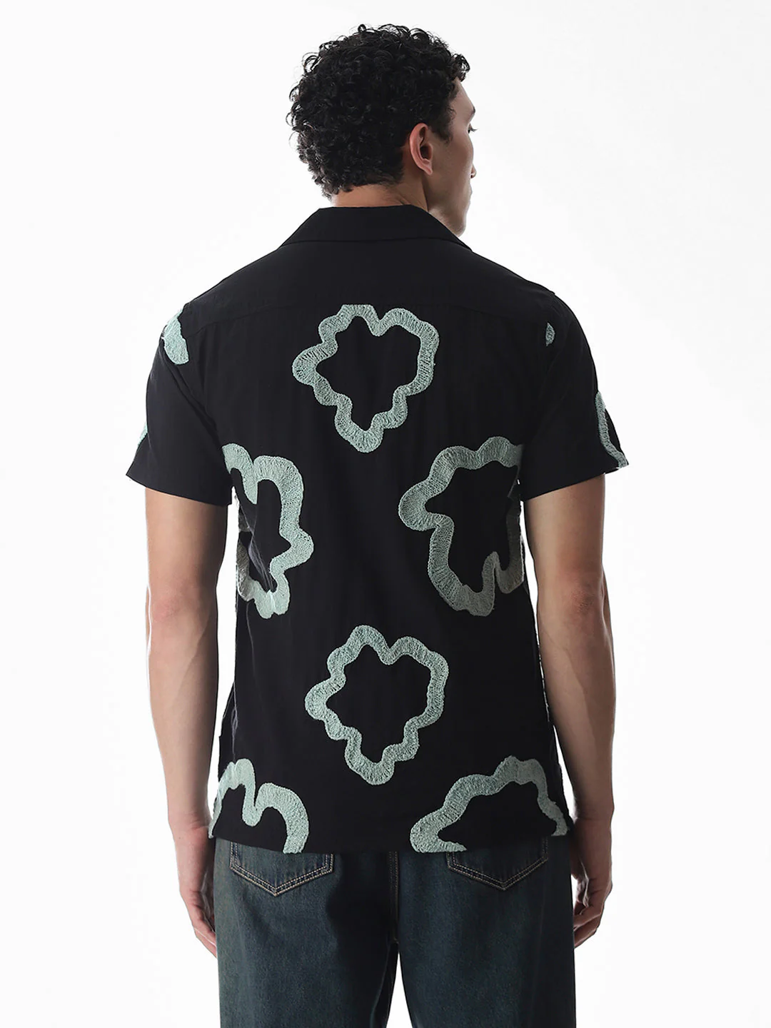 Black Embroidered Comfort Fit Shirt - Image 4