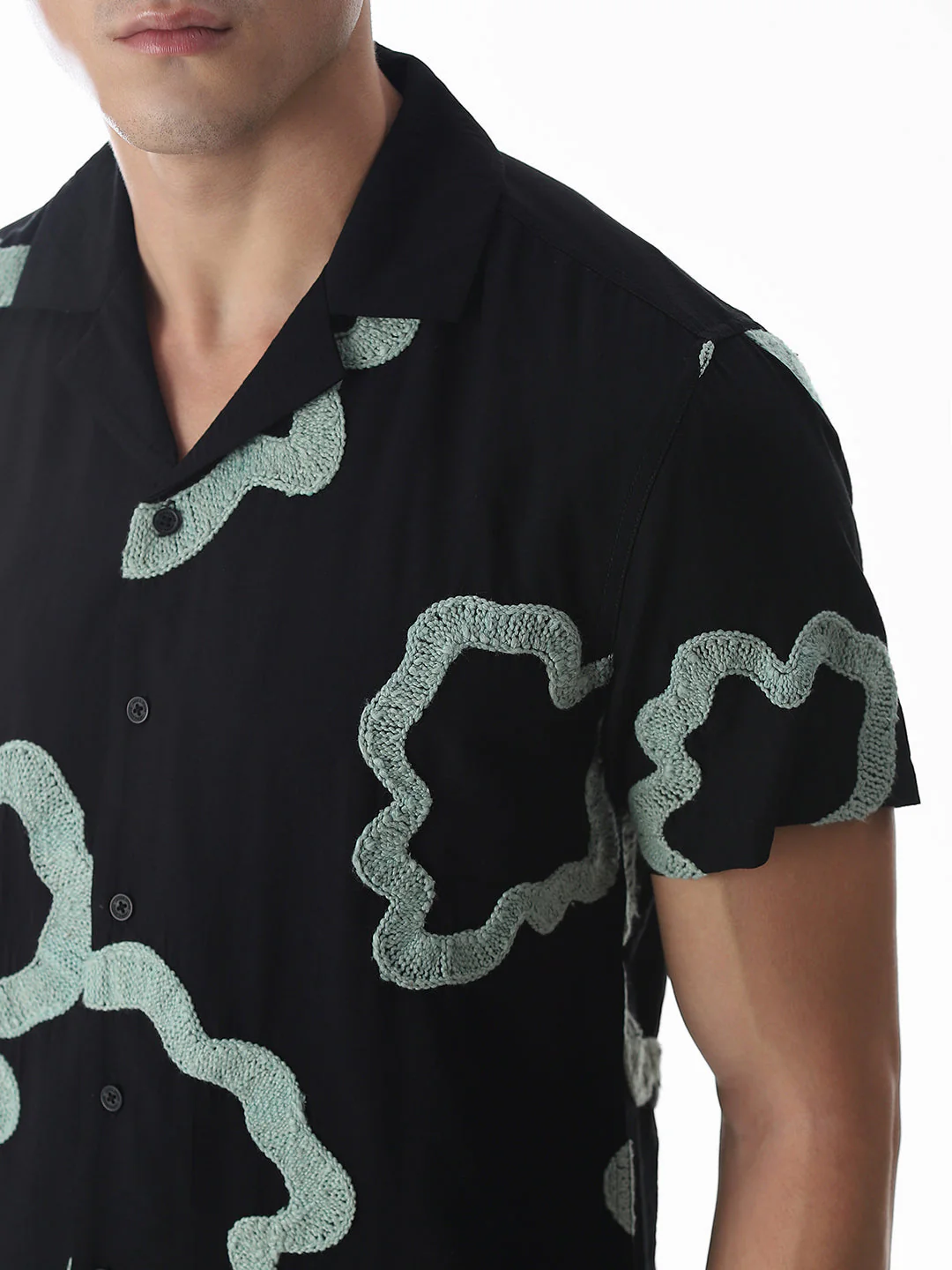 Black Embroidered Comfort Fit Shirt - Image 5