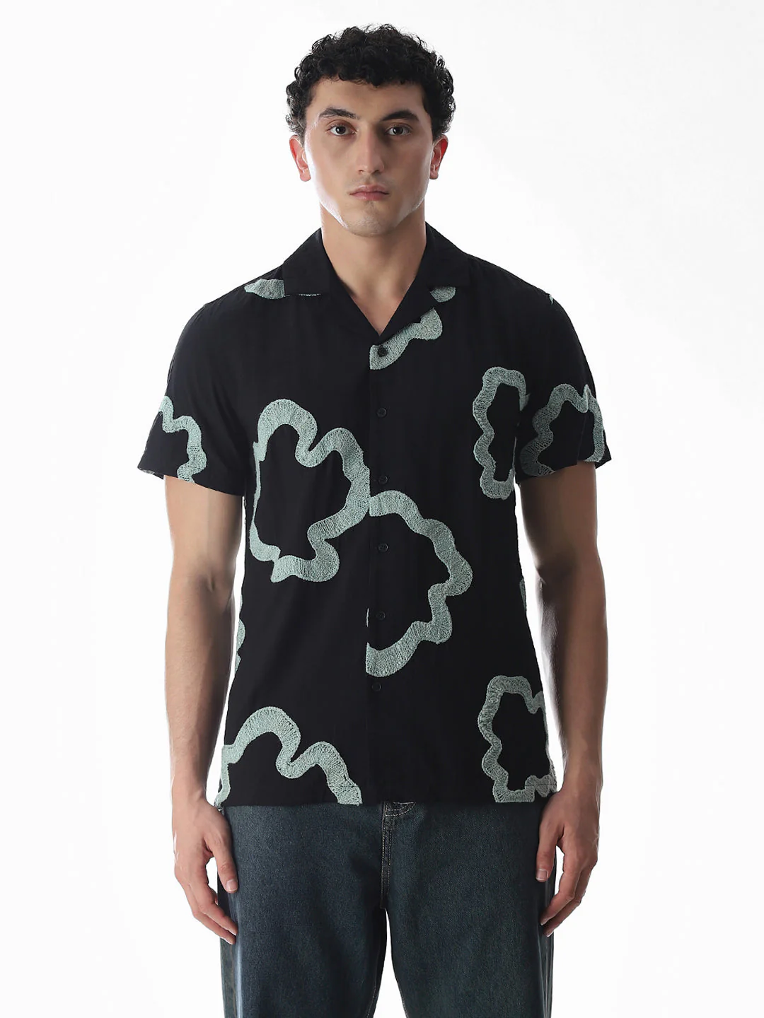 Black Embroidered Comfort Fit Shirt - Image 8