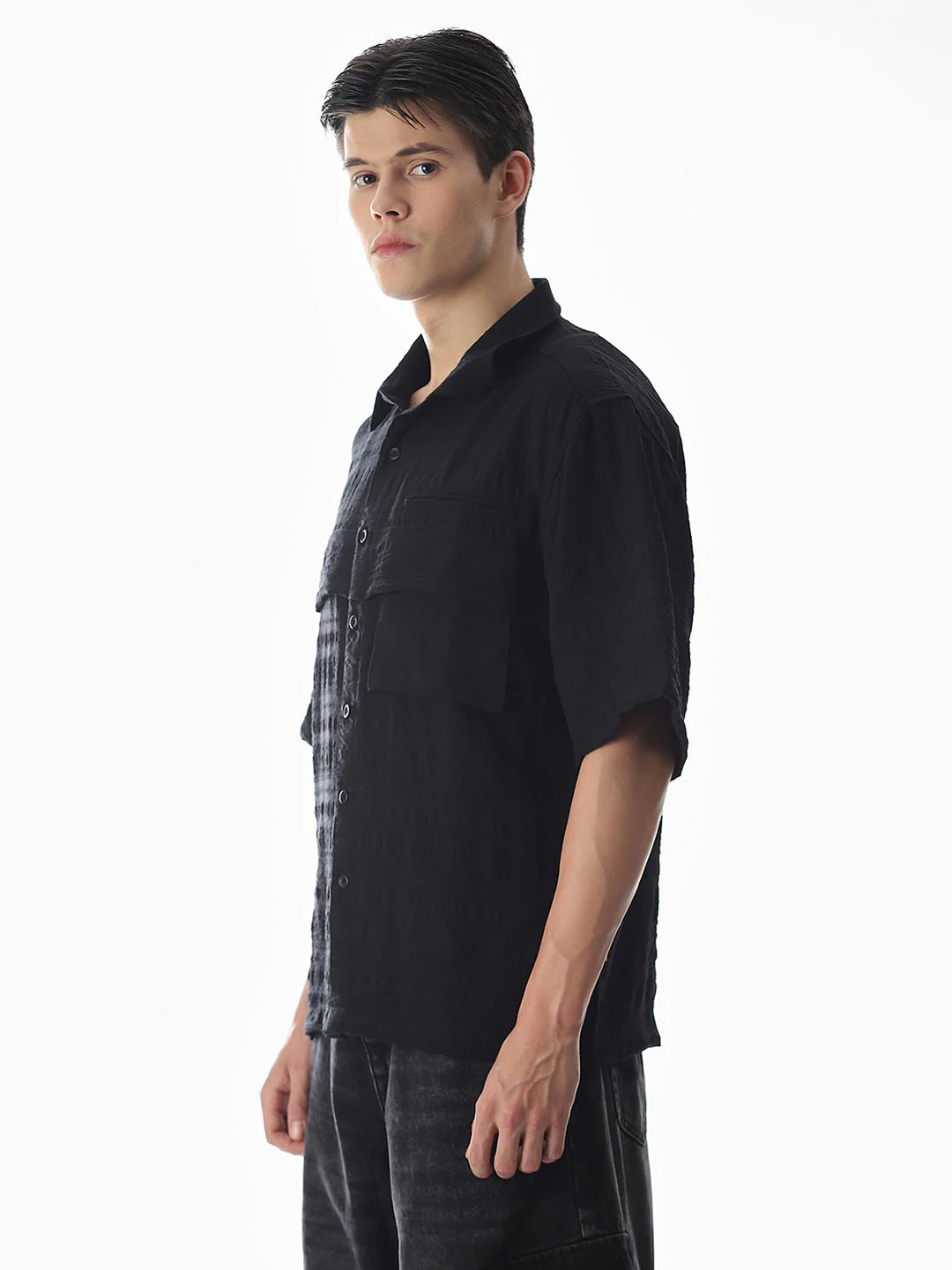 Black Dobby Oversized Shirt - Image 3