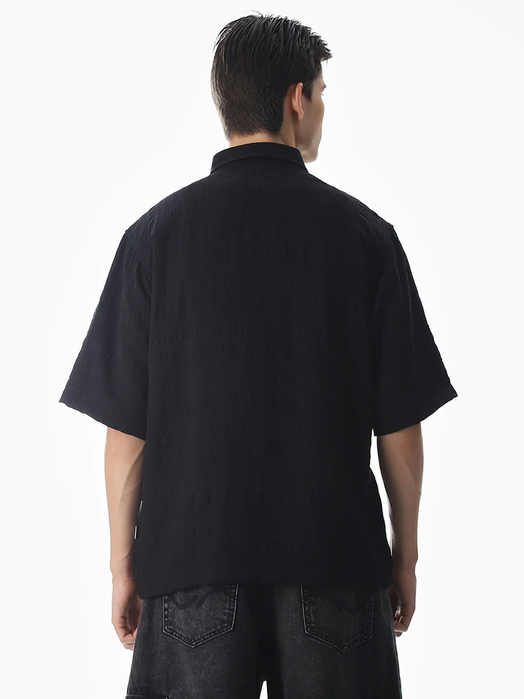 Black Dobby Oversized Shirt - Image 4
