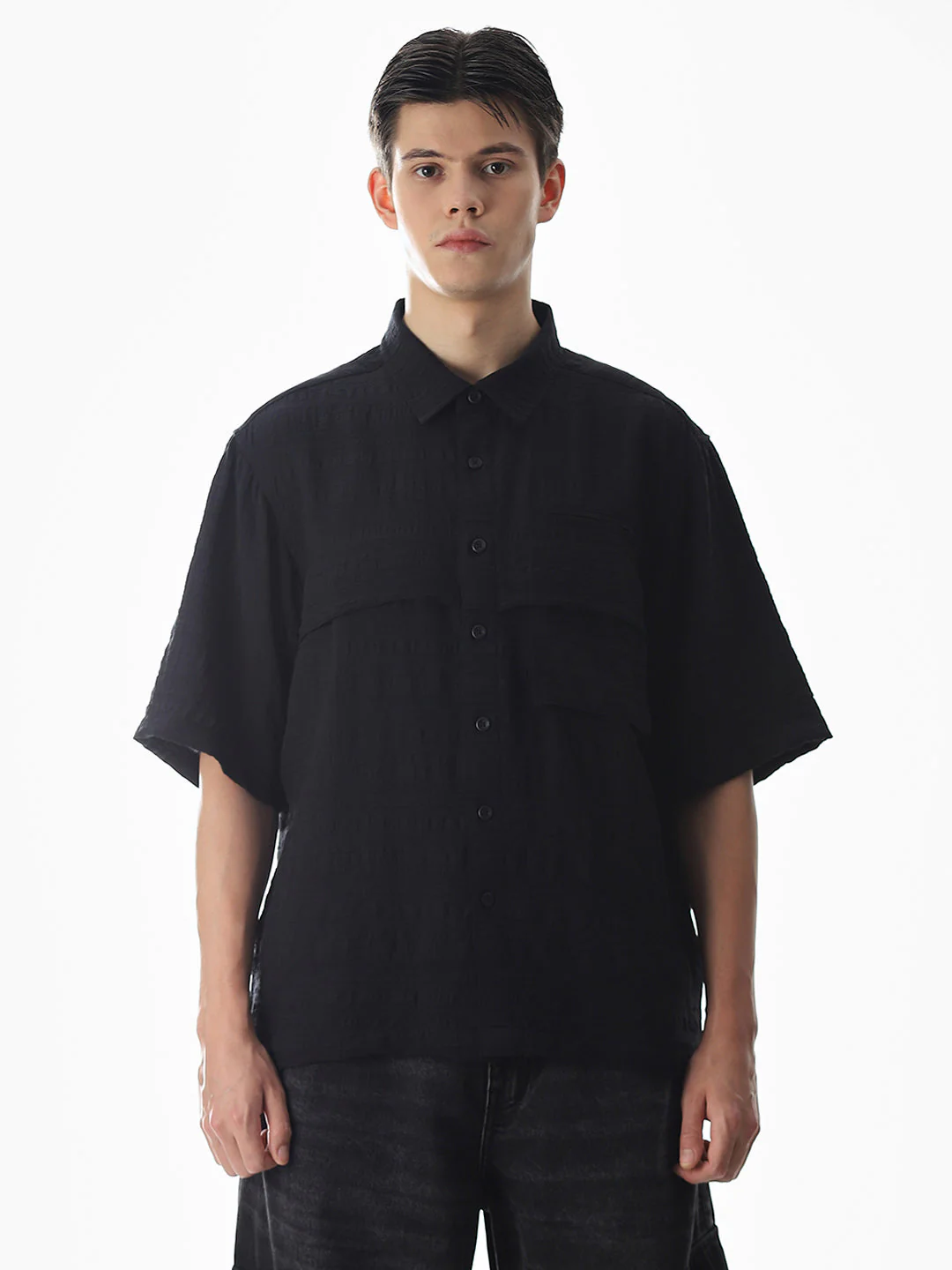 Black Dobby Oversized Shirt - Image 8