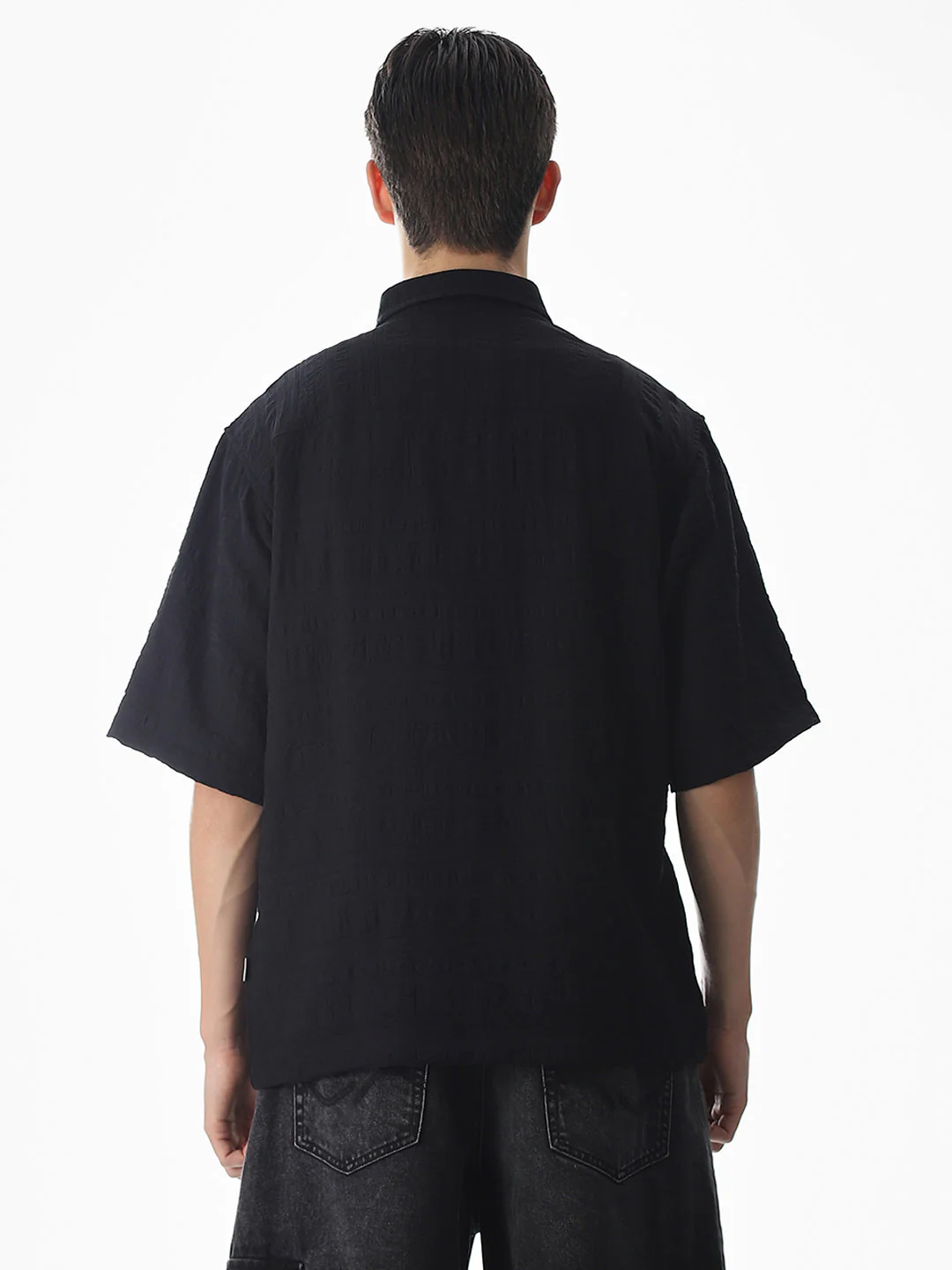 Black Dobby Oversized Shirt - Image 9