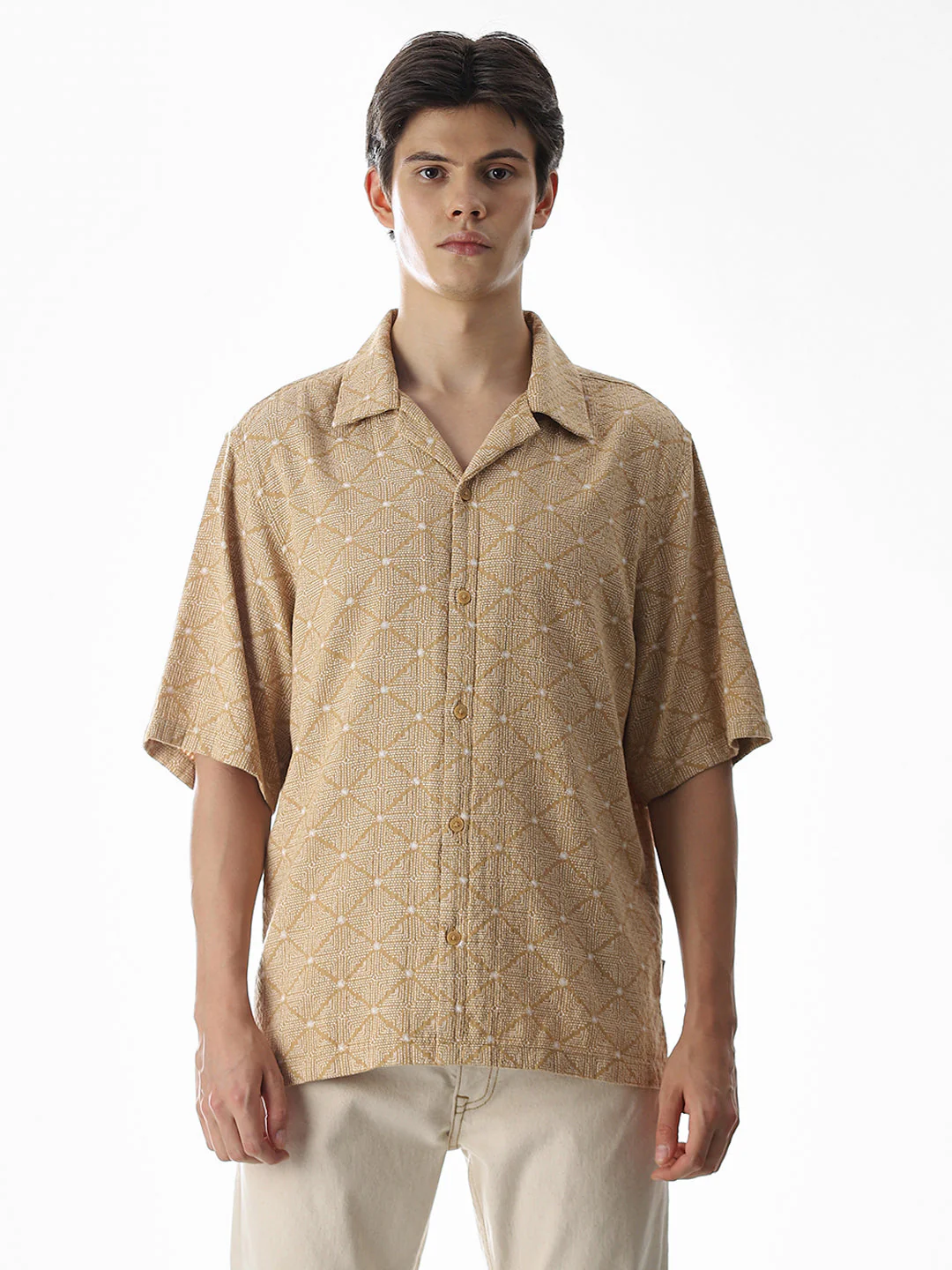Brown Resort Collar Oversized Shirt - Image 8