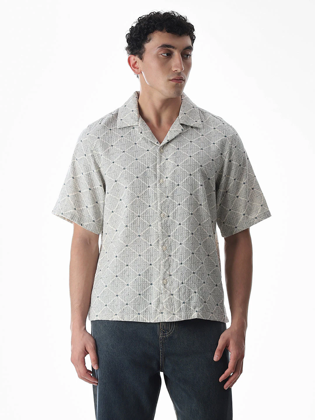 Beige Resort Collar Oversized Shirt - Image 2
