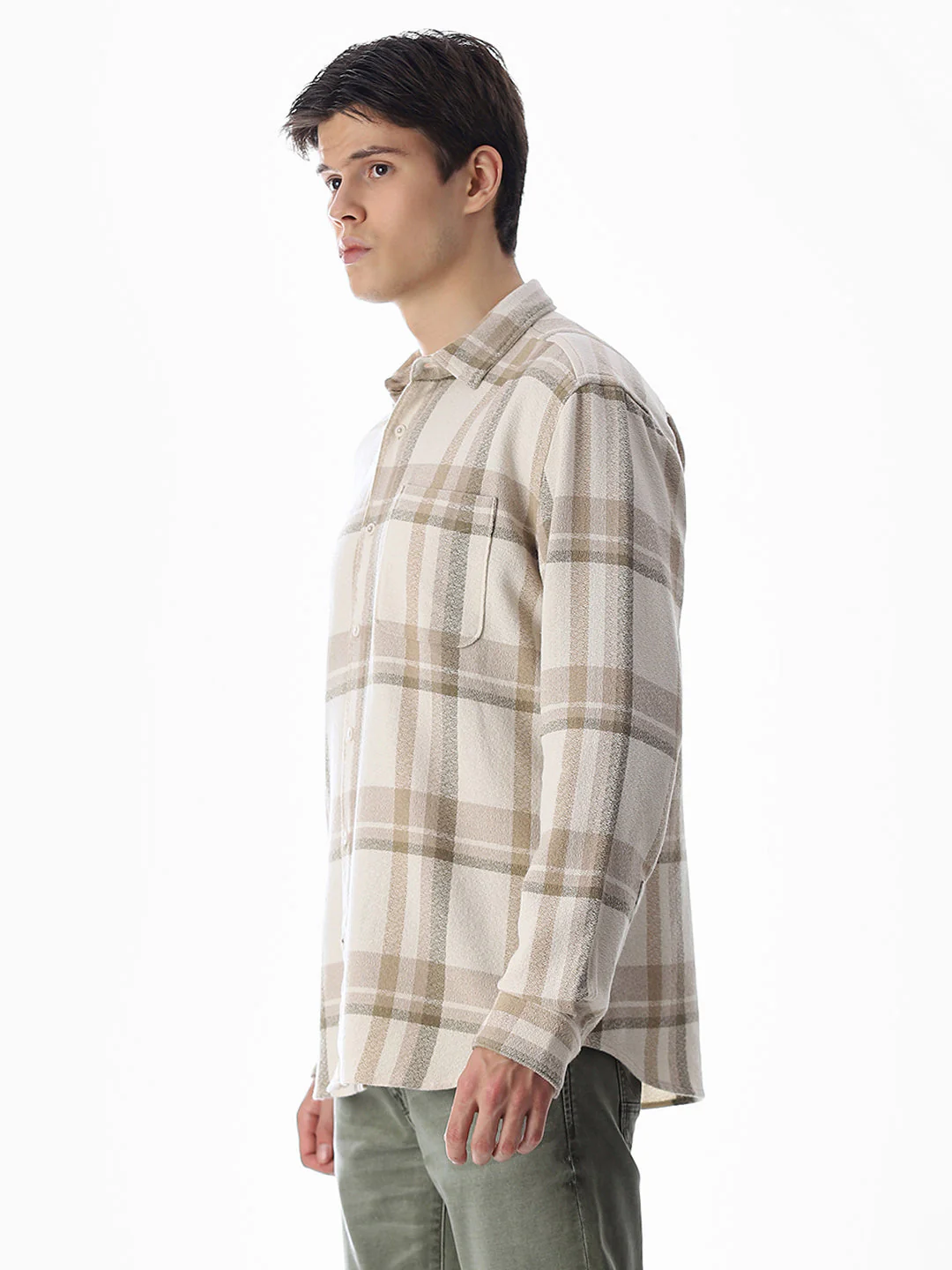 Beige Check Cotton Shirt - Image 3