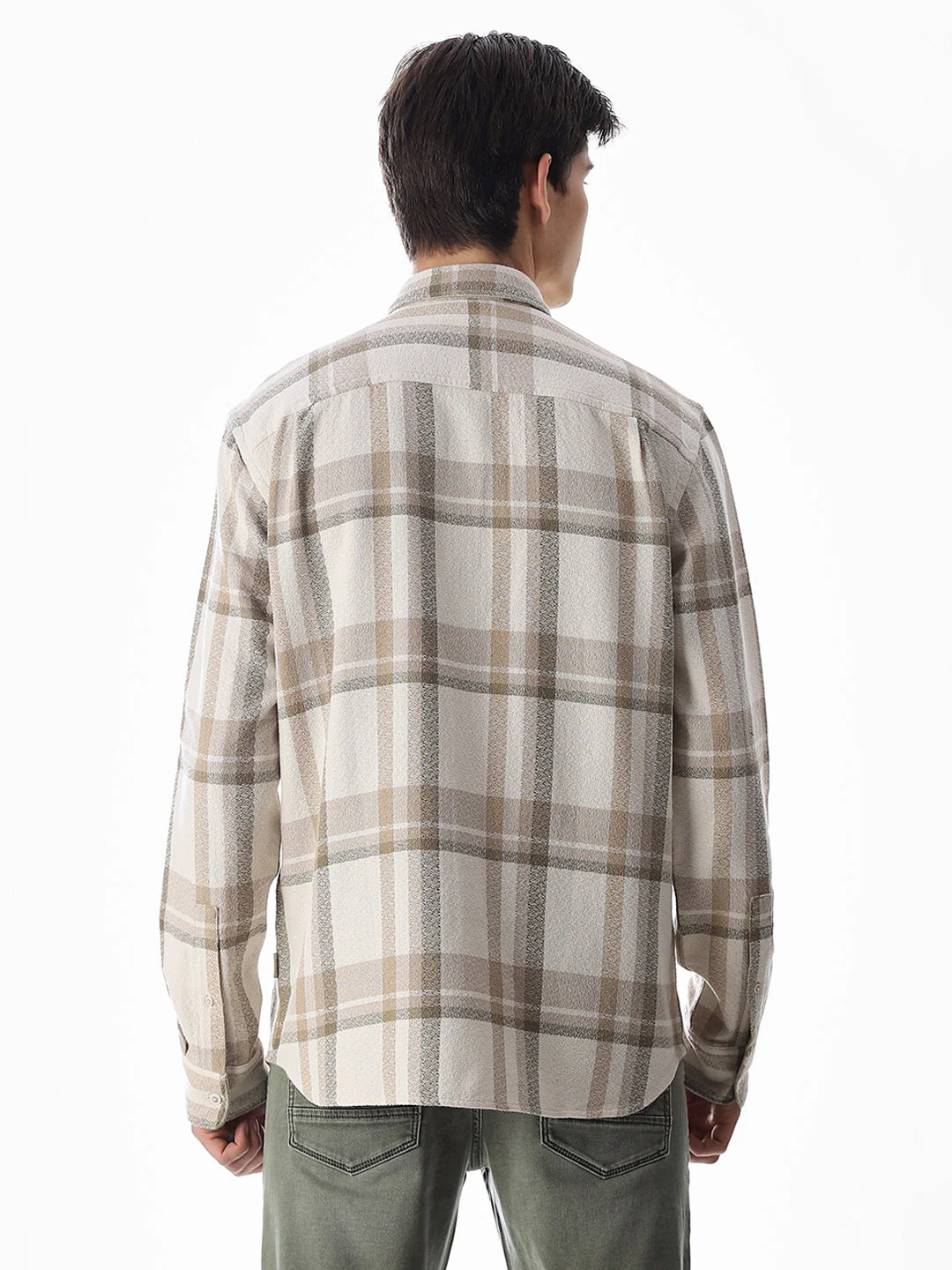 Beige Check Cotton Shirt - Image 4