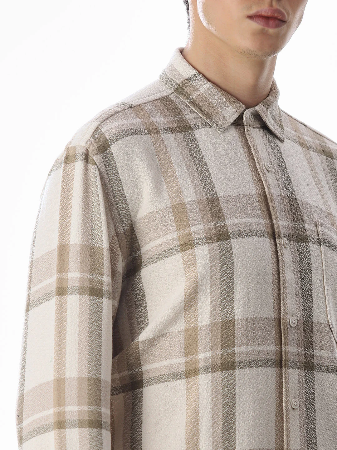 Beige Check Cotton Shirt - Image 5