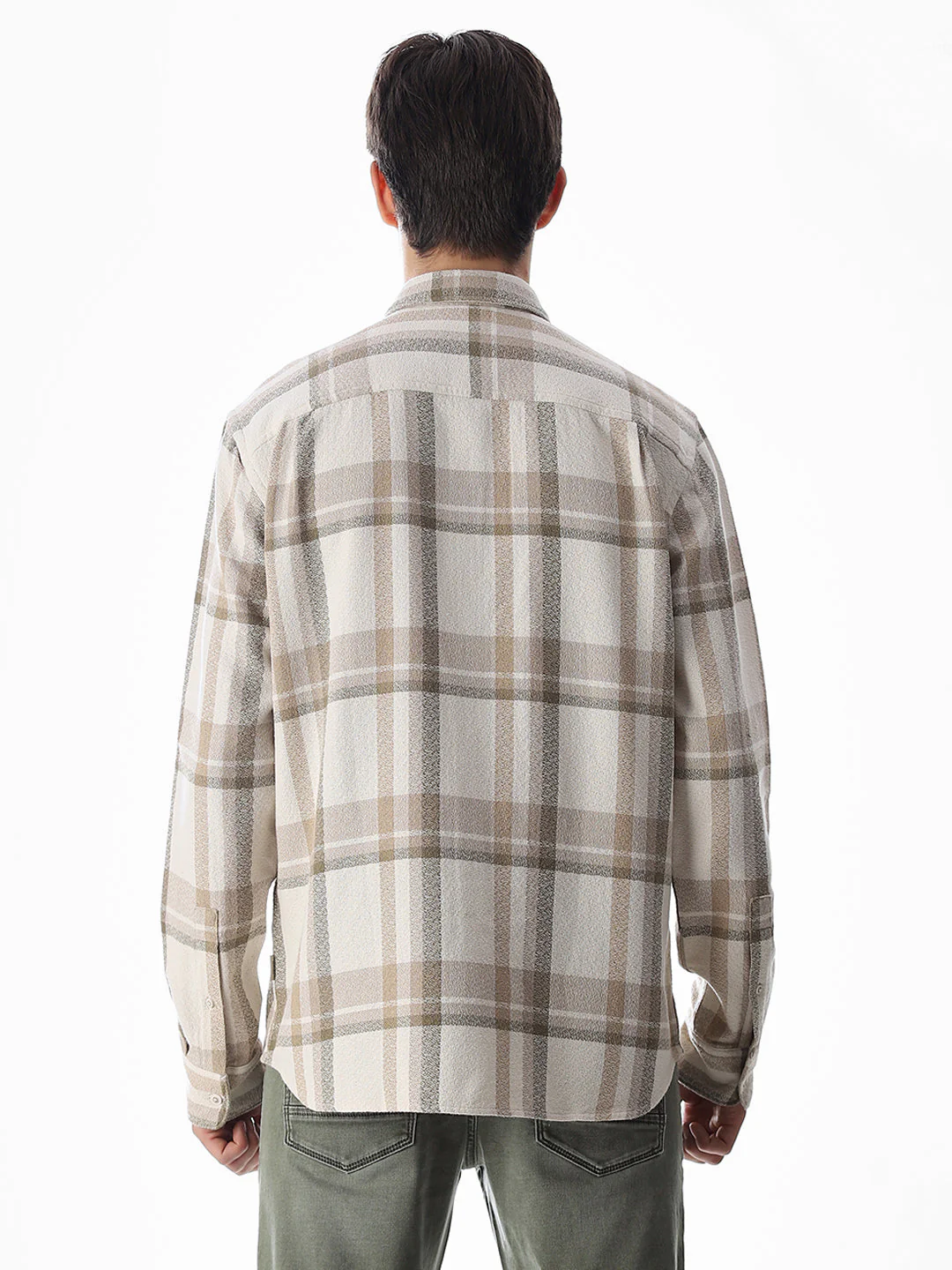 Beige Check Cotton Shirt - Image 9