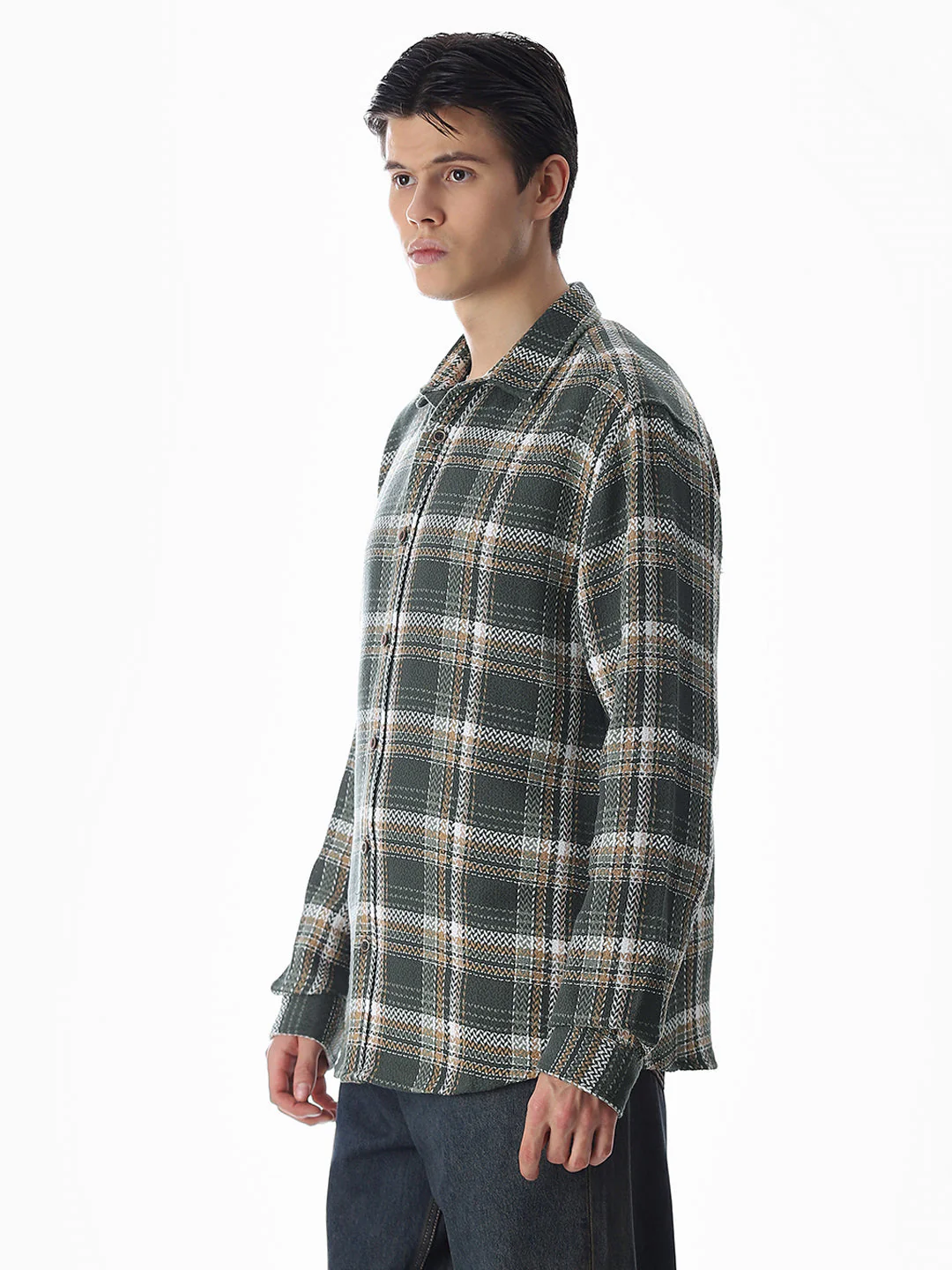Dark Green Check Cotton Shirt - Image 3