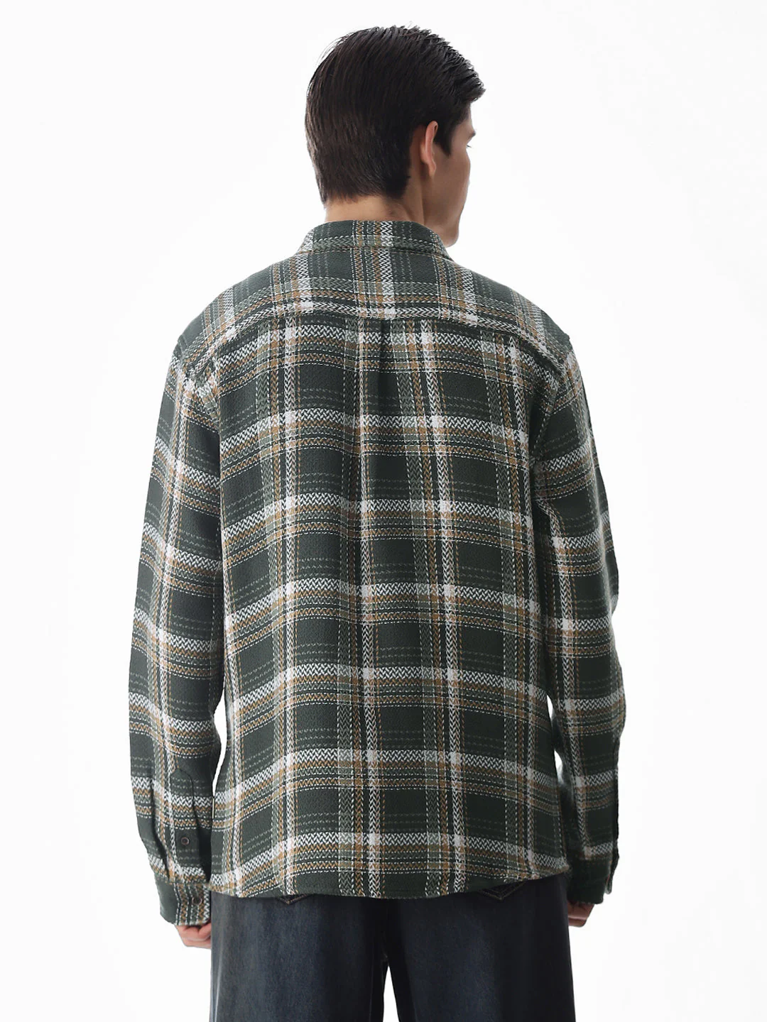 Dark Green Check Cotton Shirt - Image 4