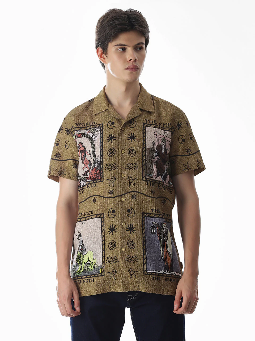 Dull Yellow Graphic Print Comfort Fit Shirt - Image 2