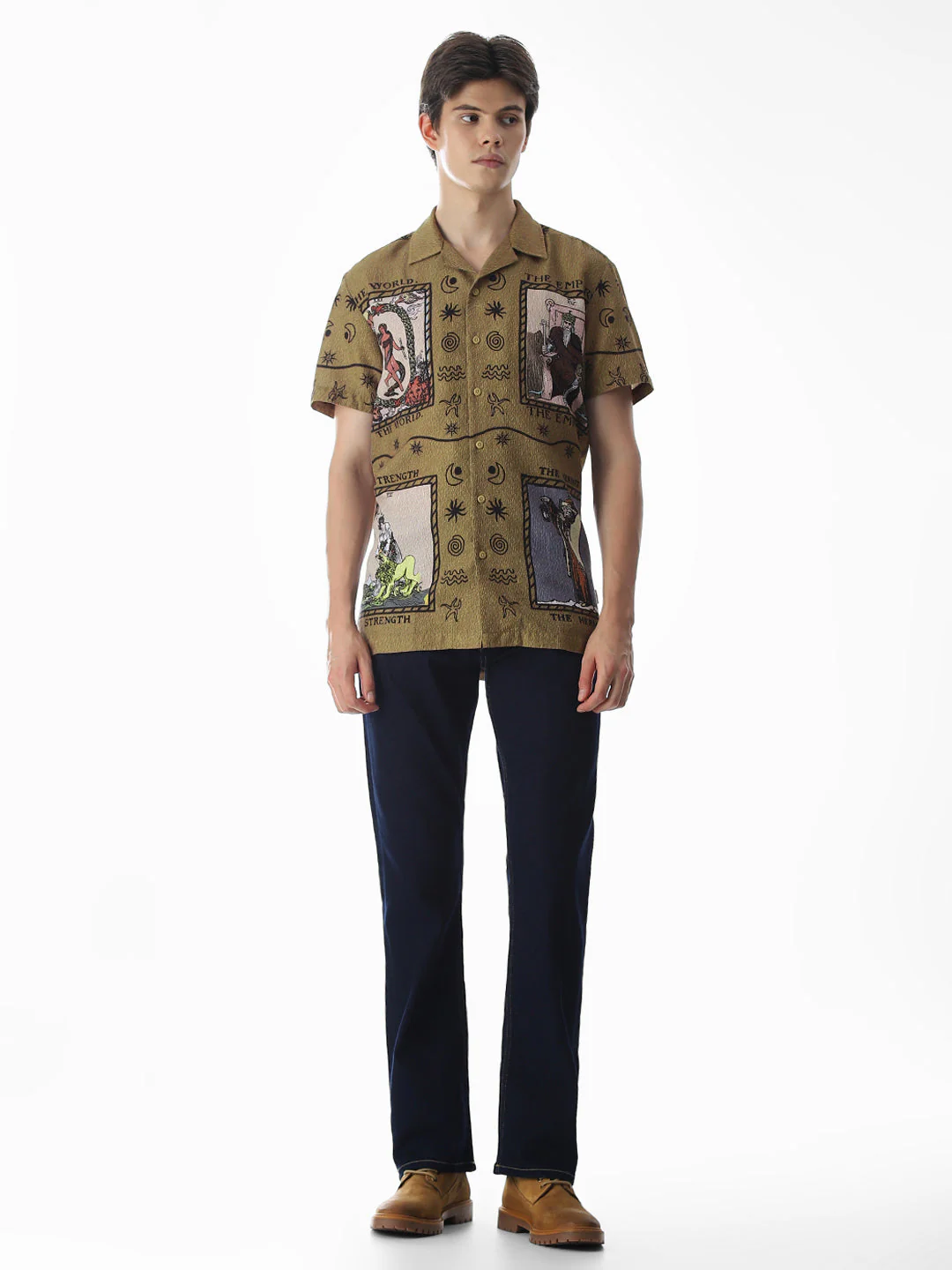 Dull Yellow Graphic Print Comfort Fit Shirt - Image 6