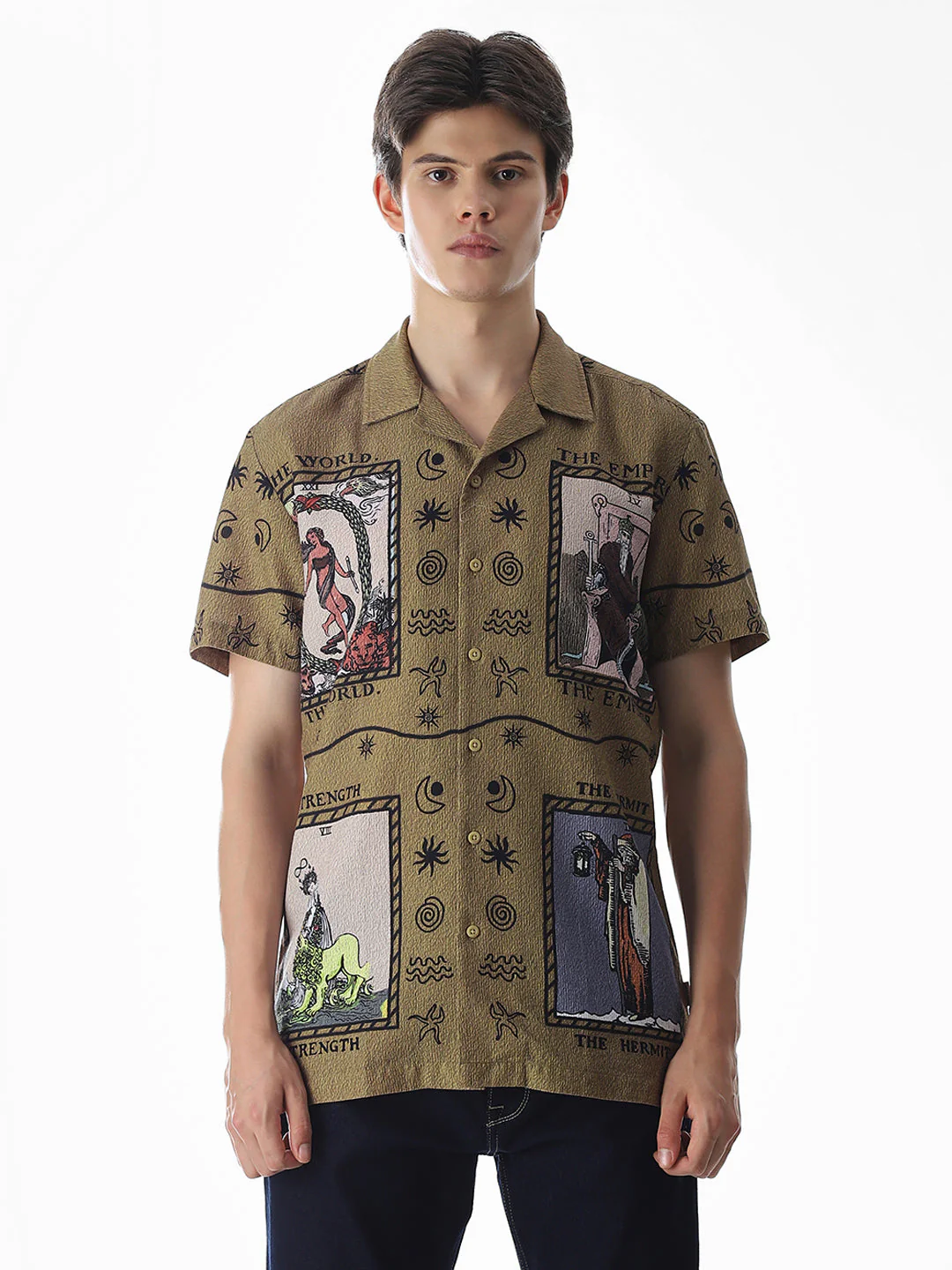 Dull Yellow Graphic Print Comfort Fit Shirt - Image 8
