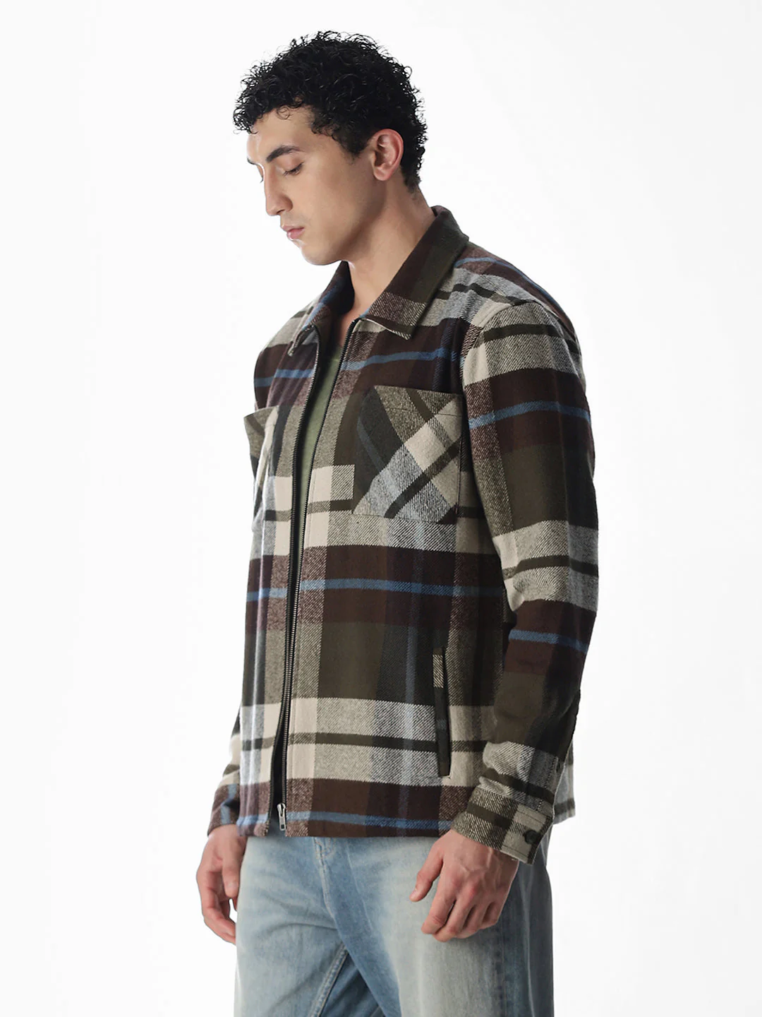 Check Zip-Up Oversized Shirt - Image 3