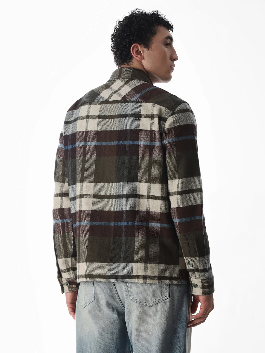 Check Zip-Up Oversized Shirt - Image 4