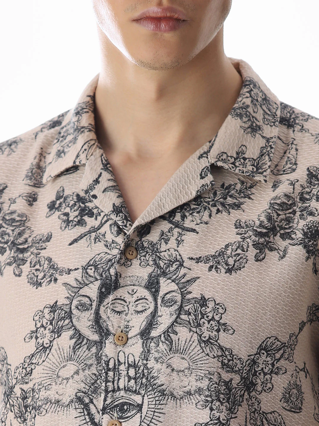Beige Printed Comfort Fit Shirt - Image 5
