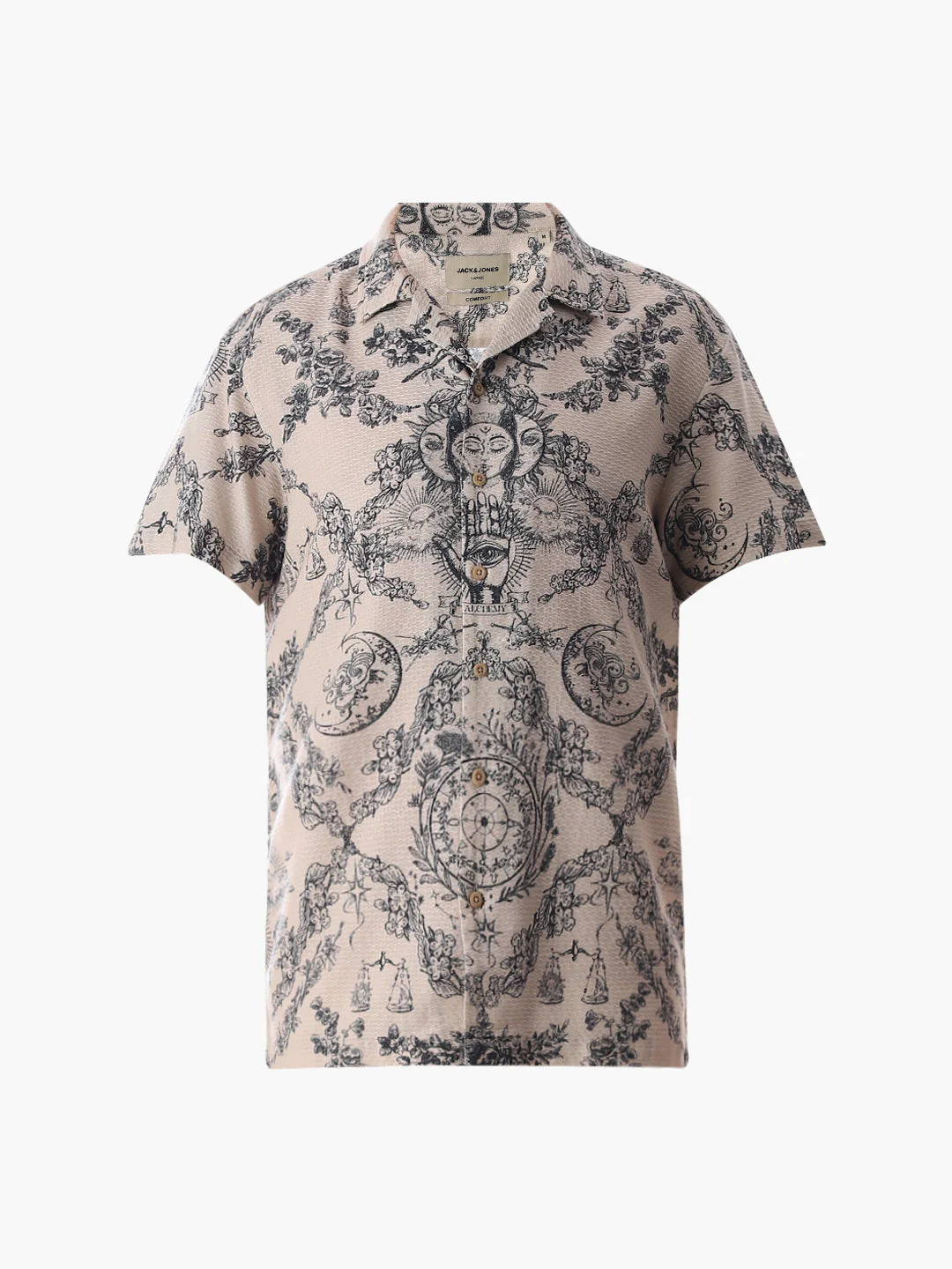 Beige Printed Comfort Fit Shirt - Image 7