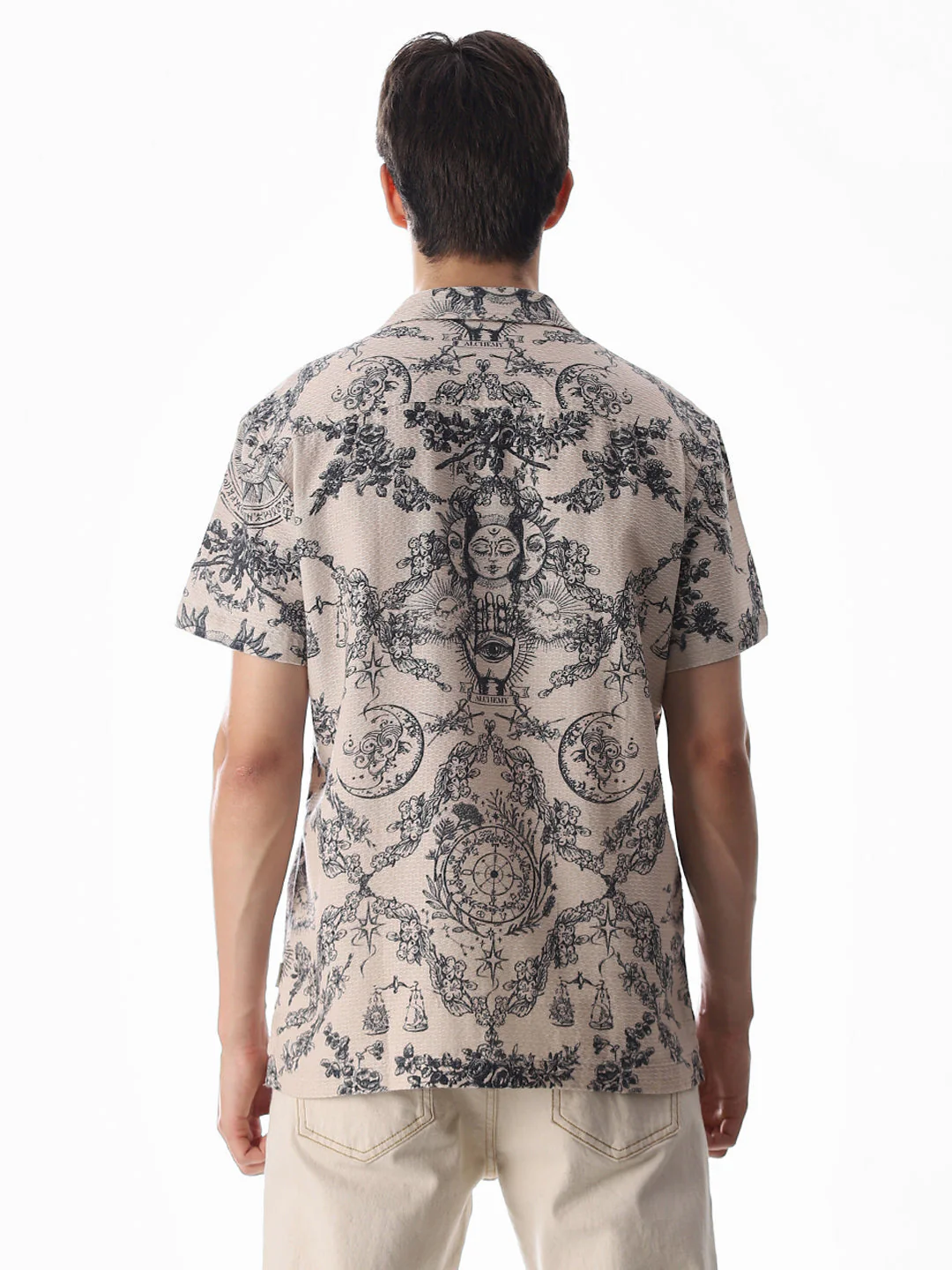 Beige Printed Comfort Fit Shirt - Image 9