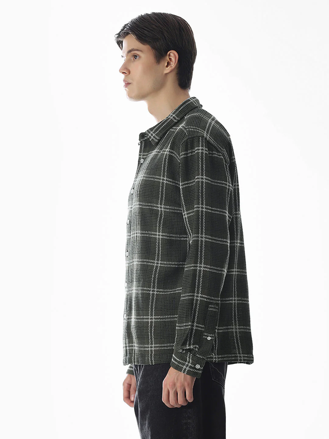 Dark Green Check Cotton Overshirt - Image 3