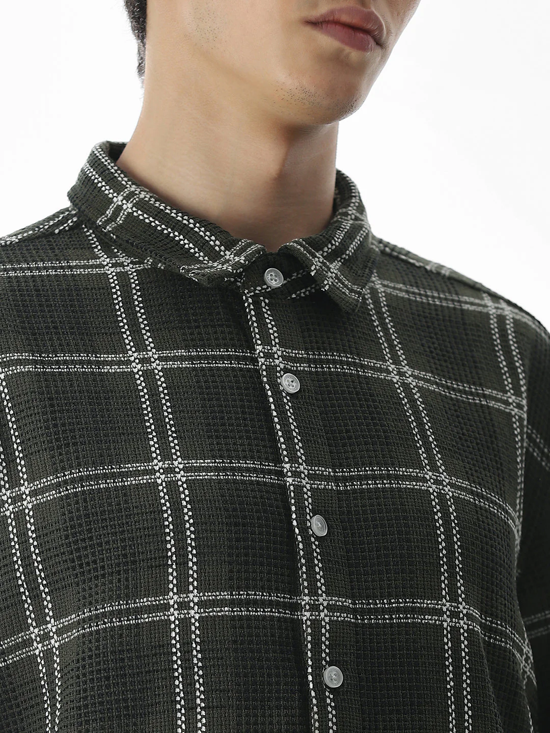 Dark Green Check Cotton Overshirt - Image 5