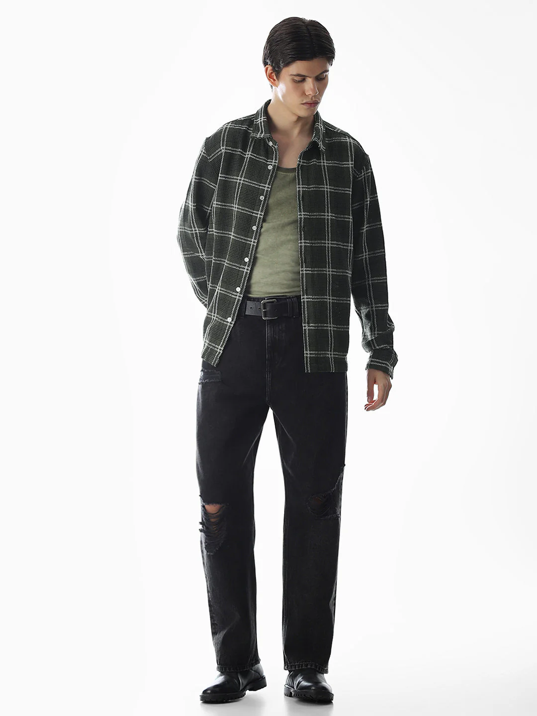 Dark Green Check Cotton Overshirt - Image 6