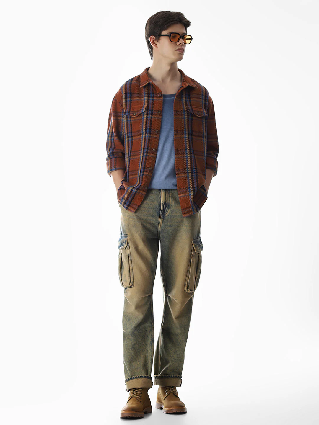 Dark Brown Check Print Overshirt - Image 6