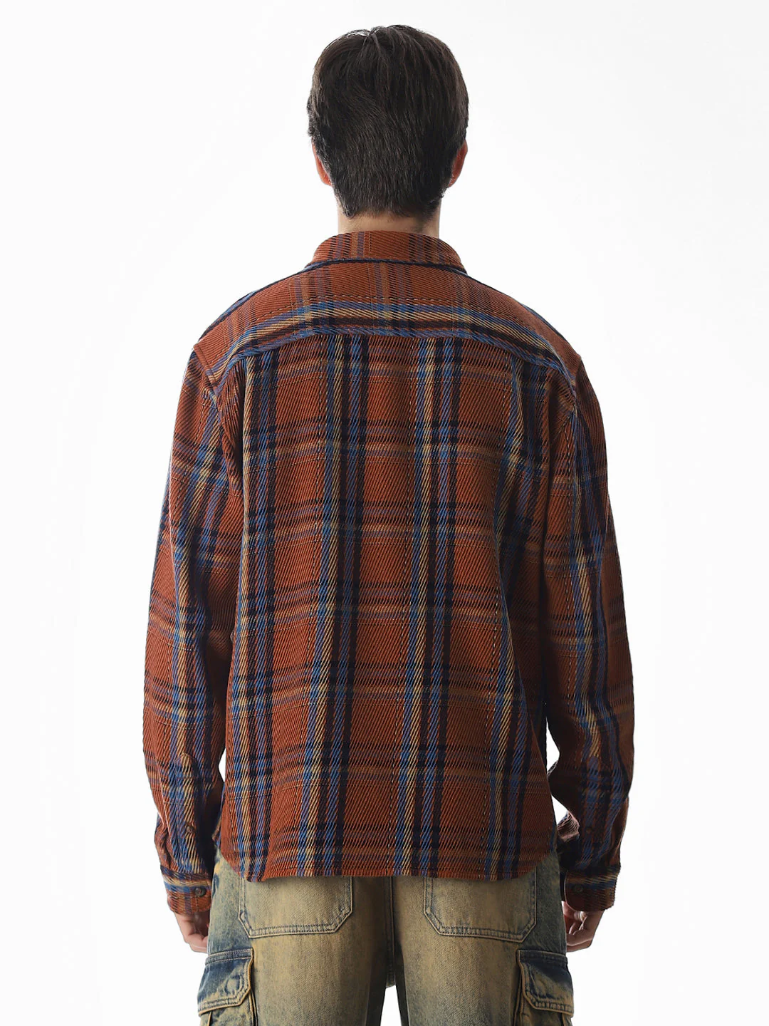 Dark Brown Check Print Overshirt - Image 9