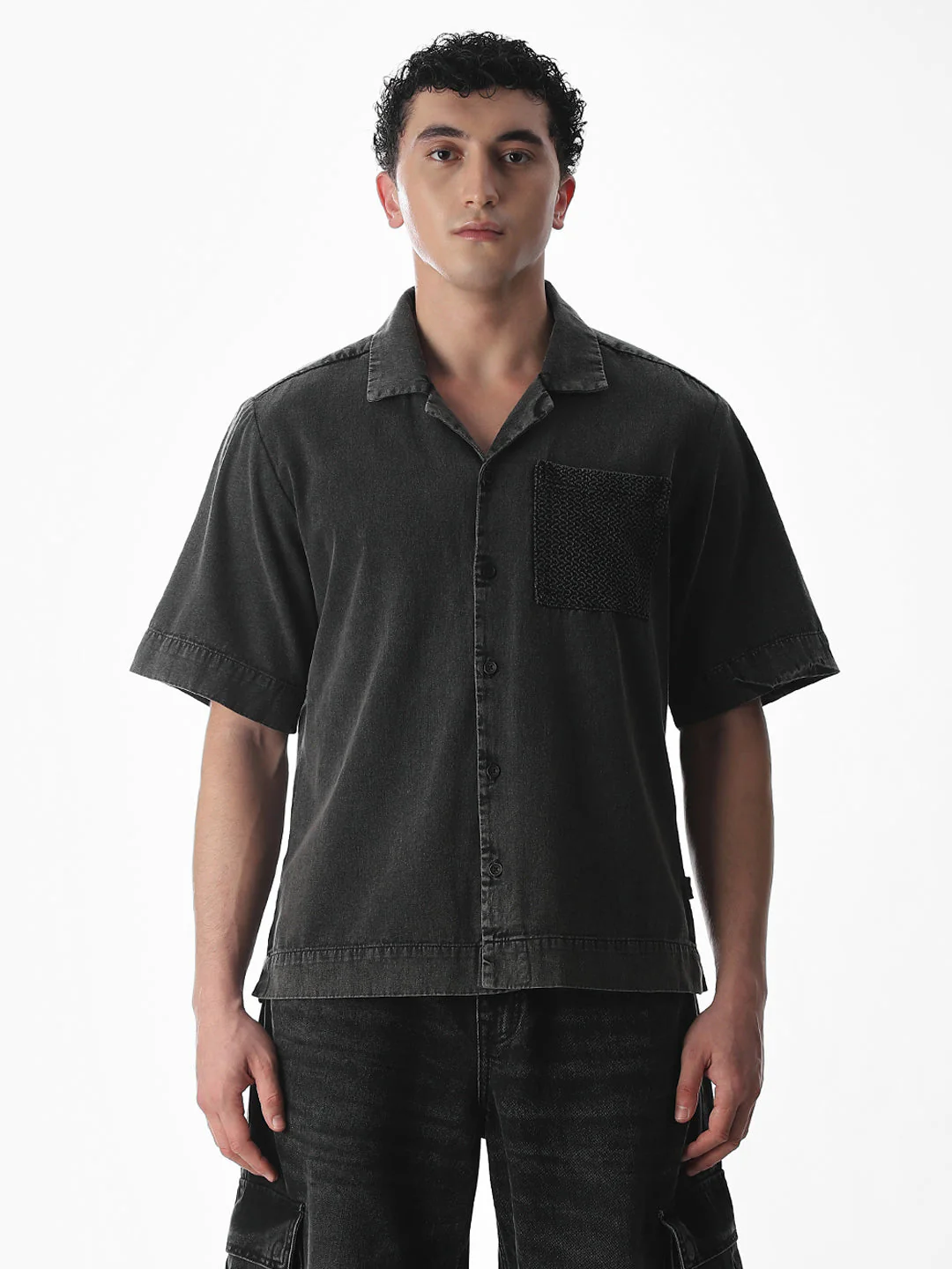 Dark Grey Oversized Cotton Shirt - Image 8