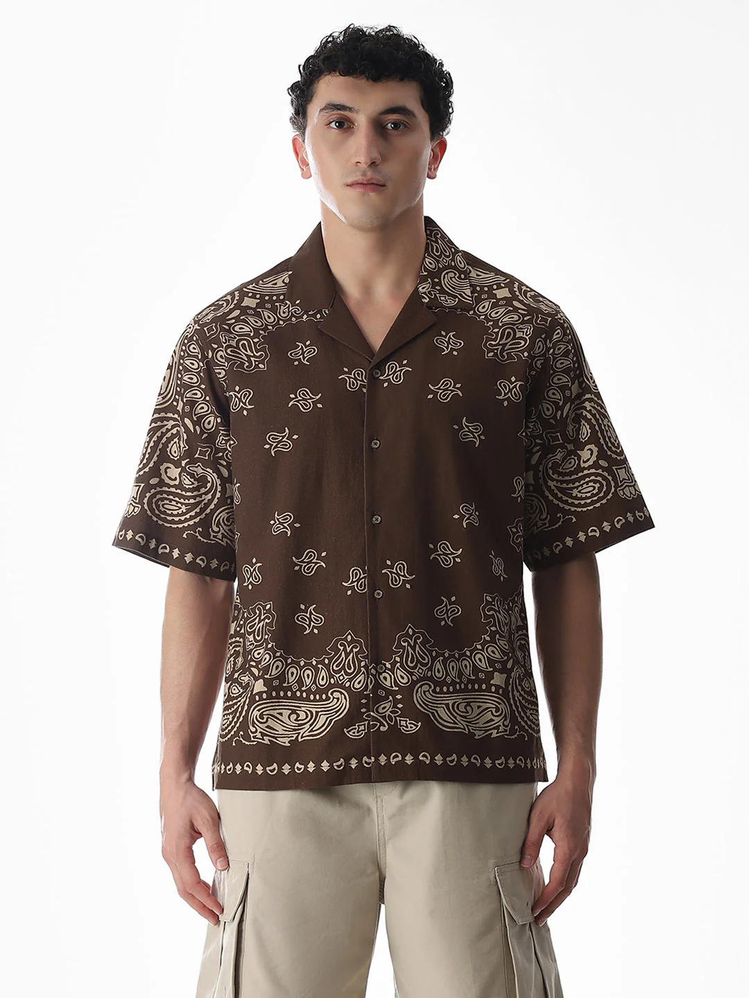 Brown Printed Oversized Shirt - Image 8