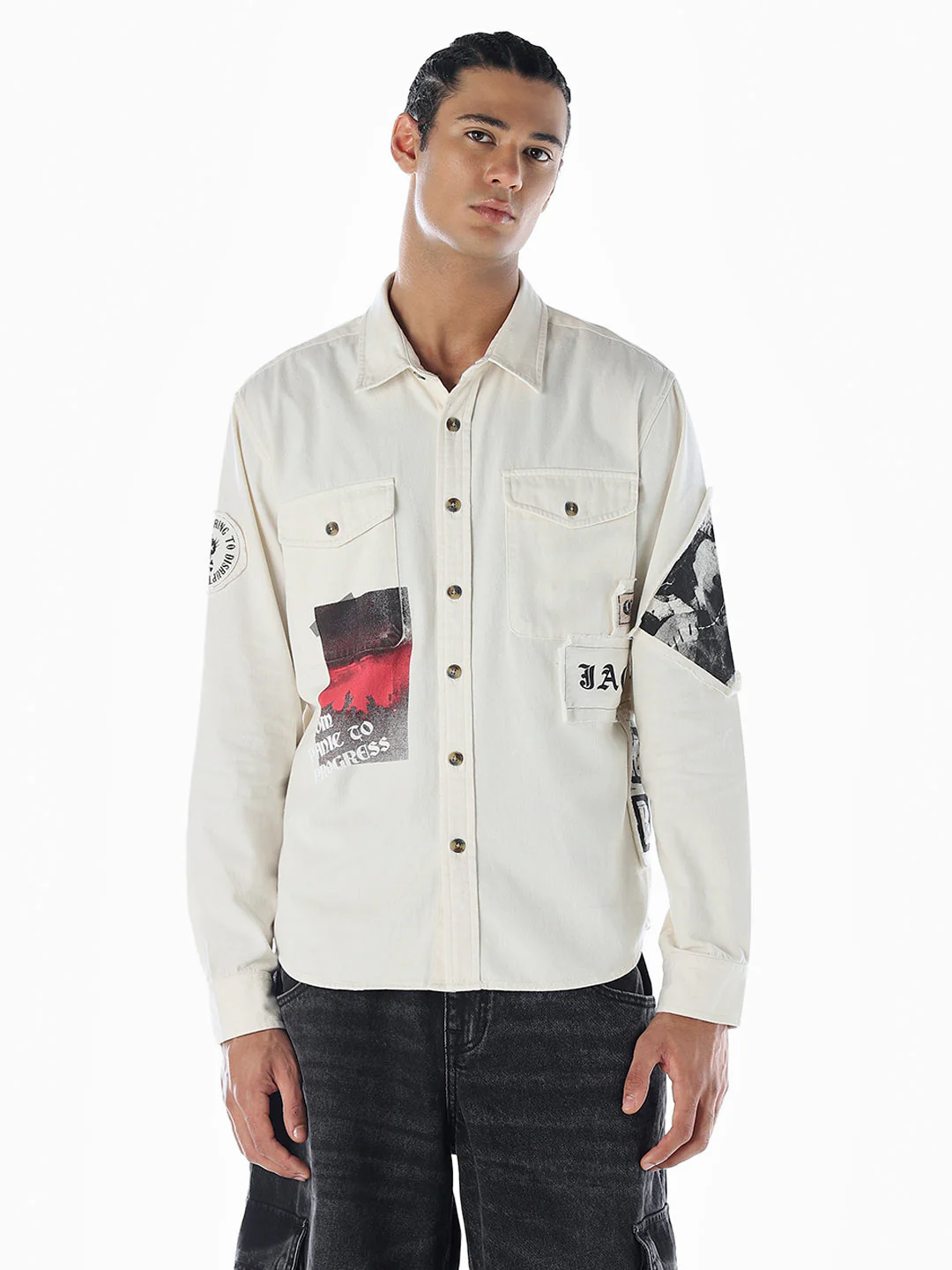 Placement Print Cotton Oversized Shirt - Image 2