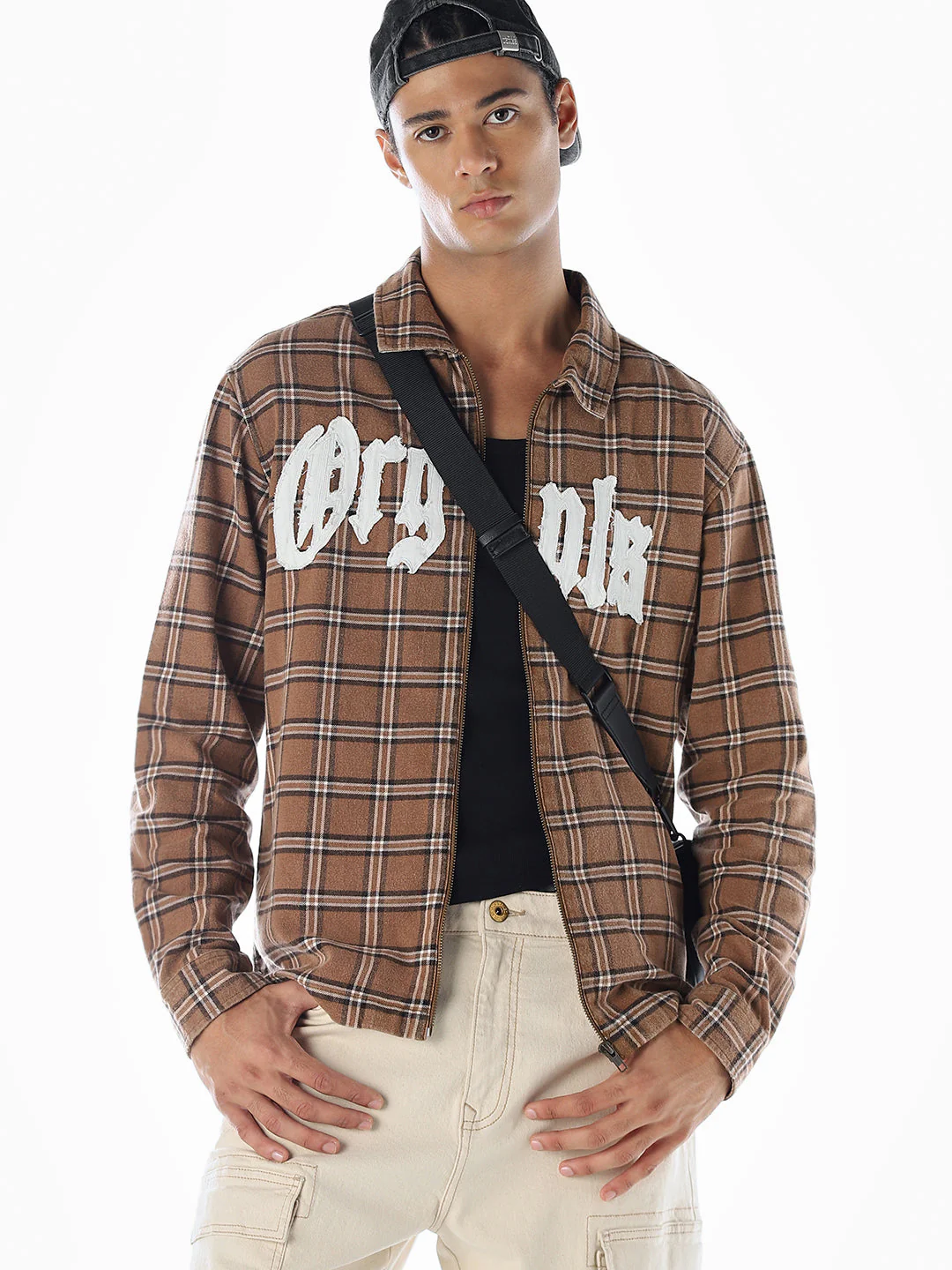 Typographic Print Check Oversized Shirt