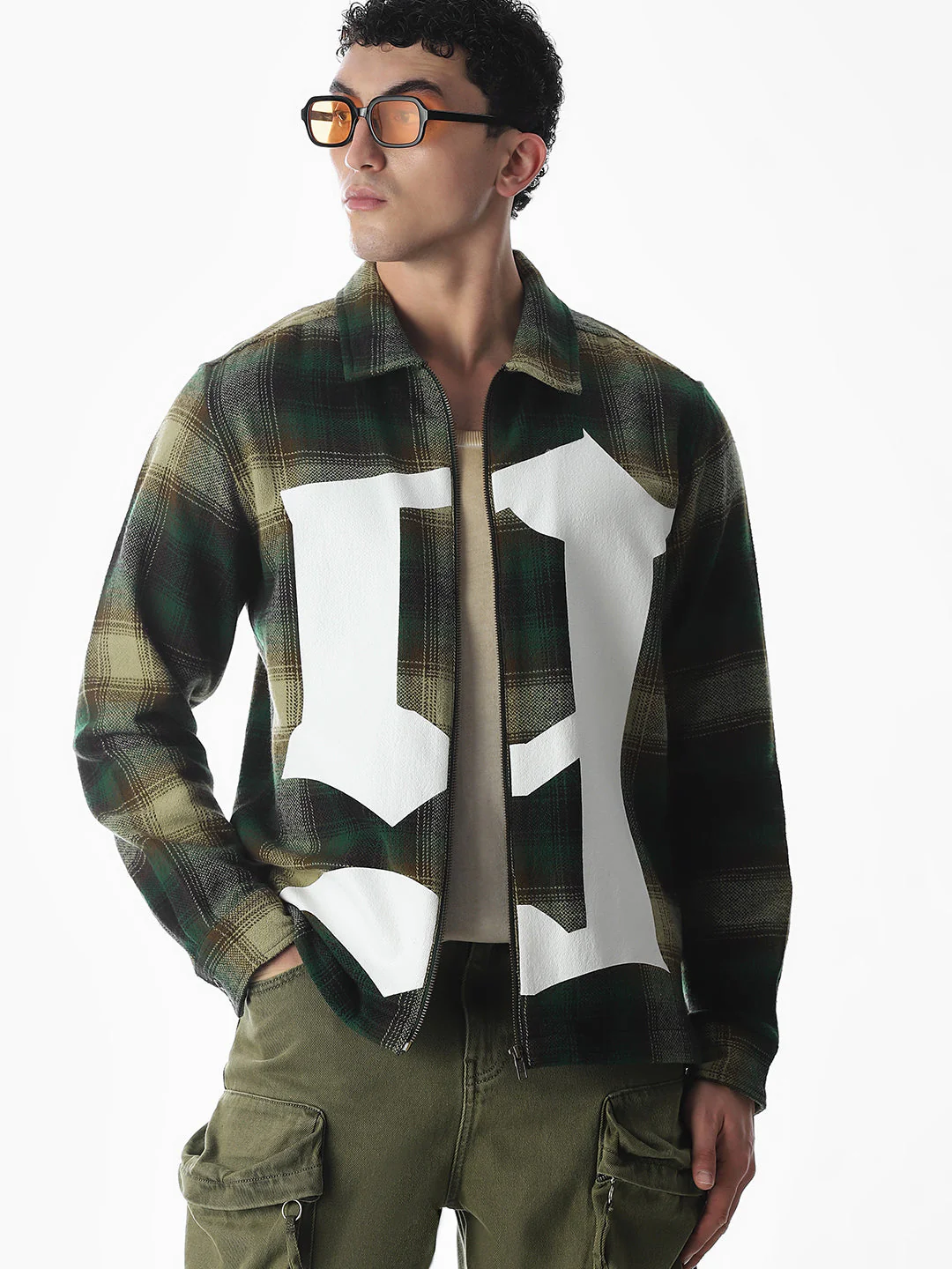Zip-Up Check Overshirt