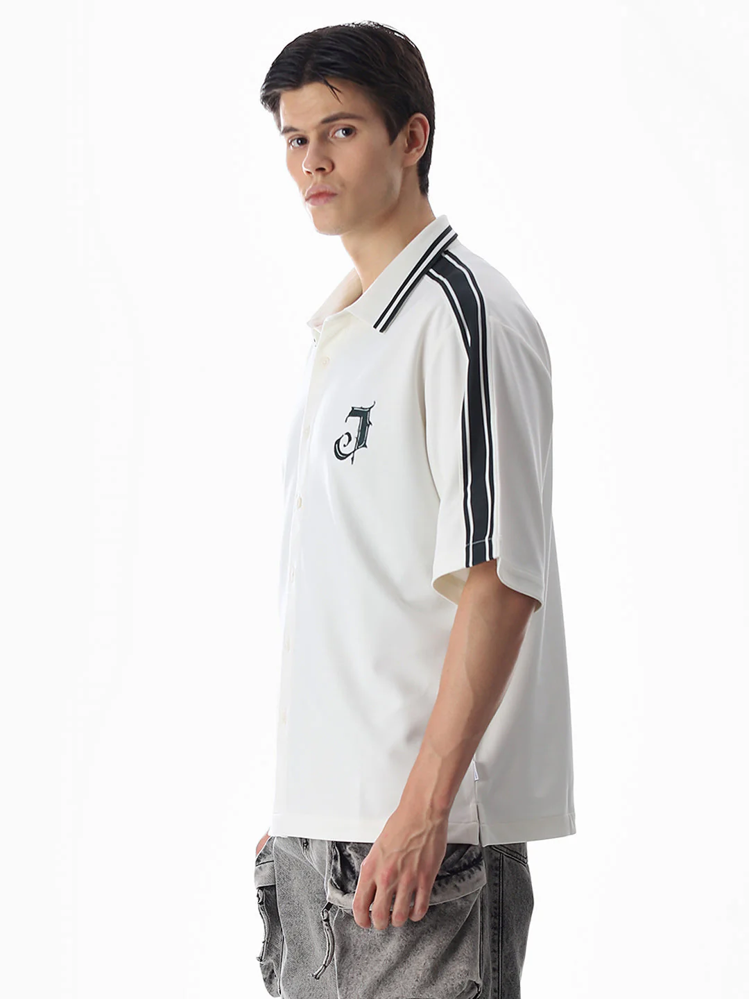 White Printed Knitted Oversized Shirt - Image 3