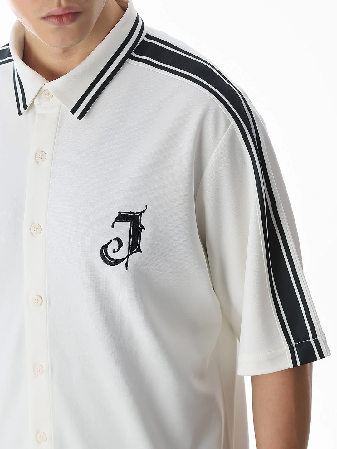 White Printed Knitted Oversized Shirt - Image 5
