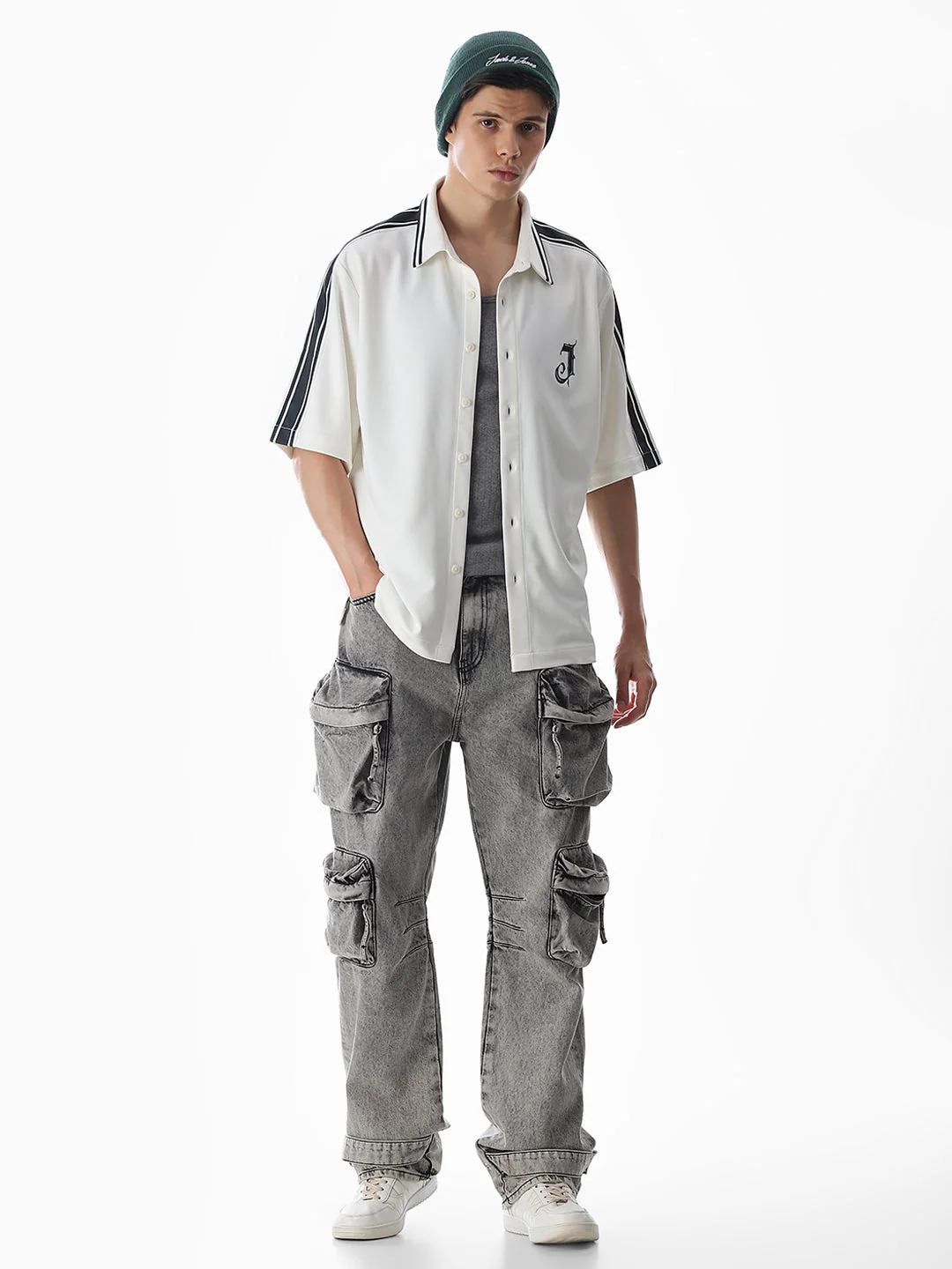 White Printed Knitted Oversized Shirt - Image 6