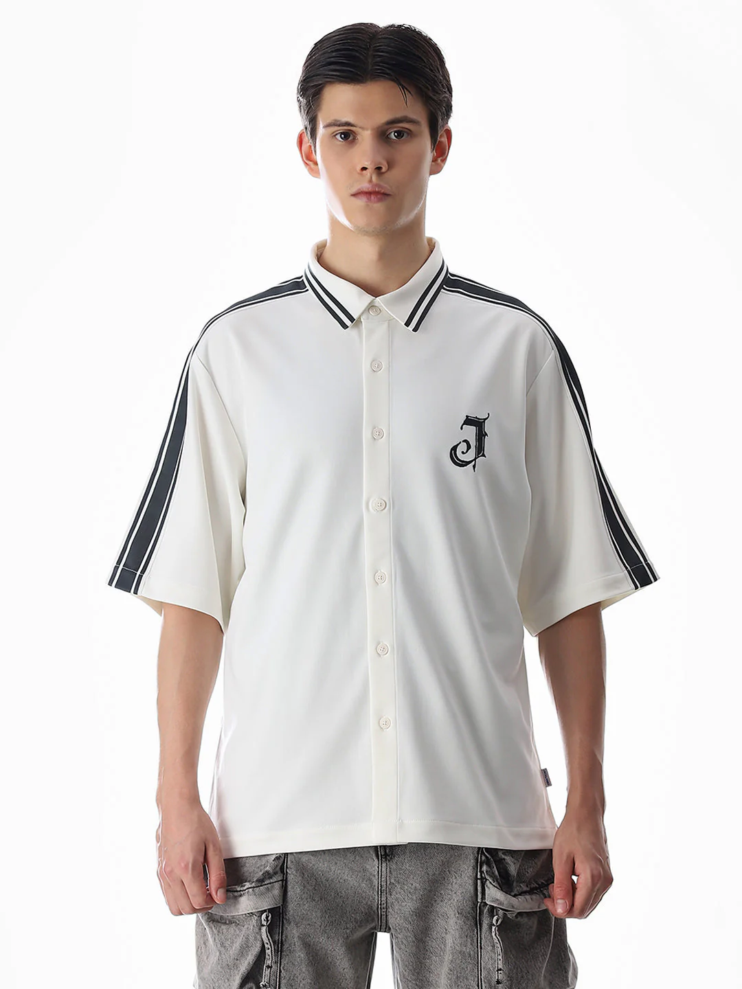 White Printed Knitted Oversized Shirt - Image 8