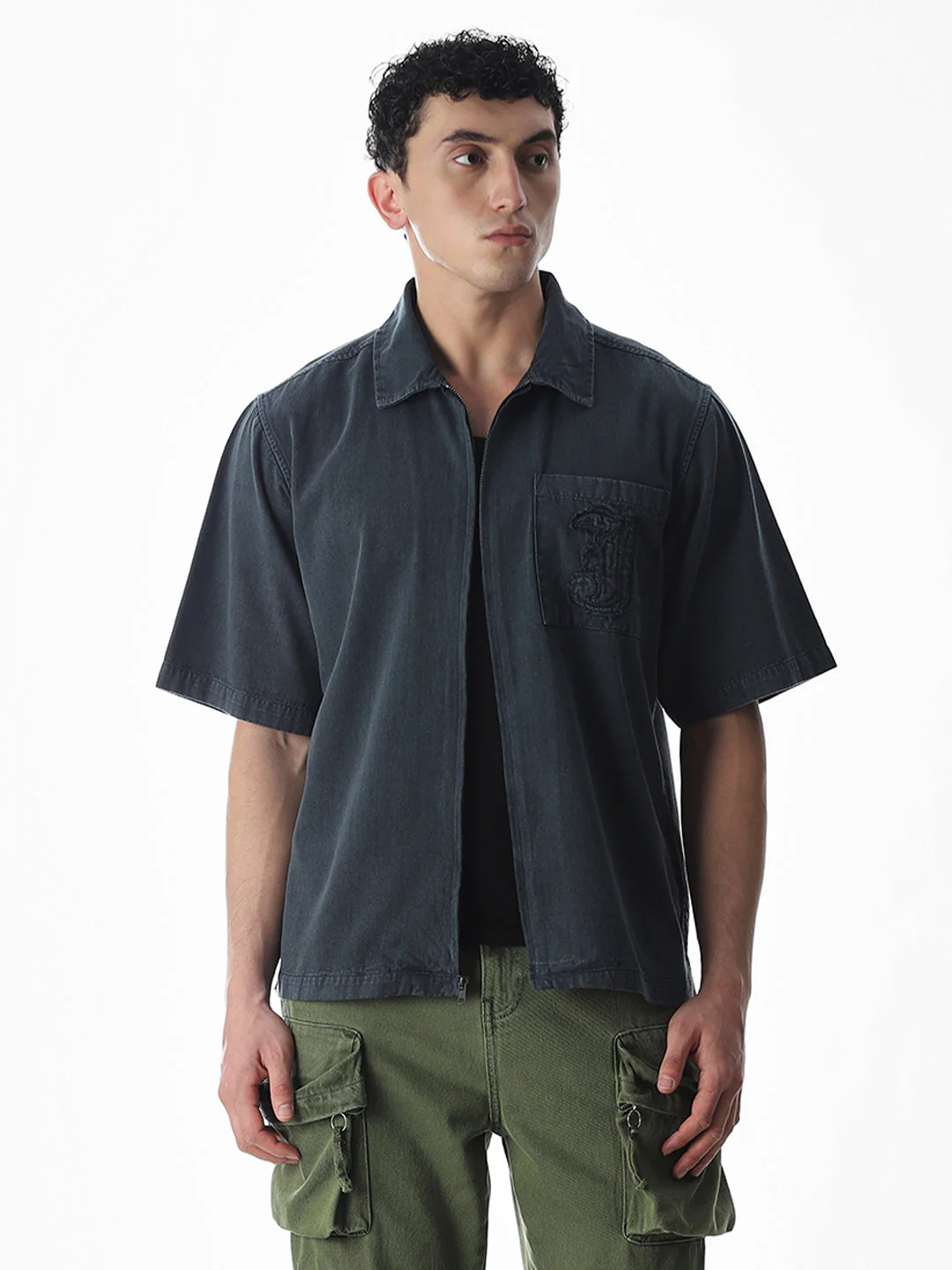 Embroidered Logo Zip-Up Shirt - Image 2