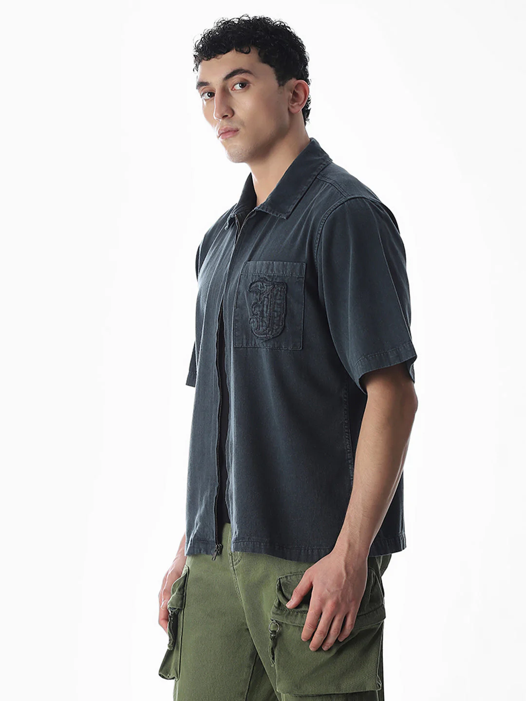 Embroidered Logo Zip-Up Shirt - Image 3