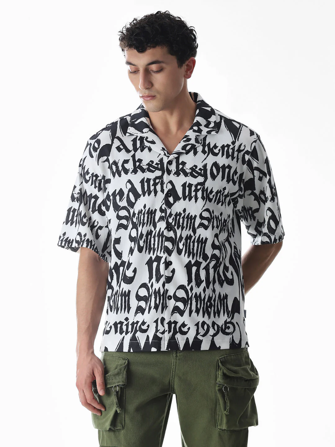 White Typographic Print Knitted Oversized Shirt - Image 2