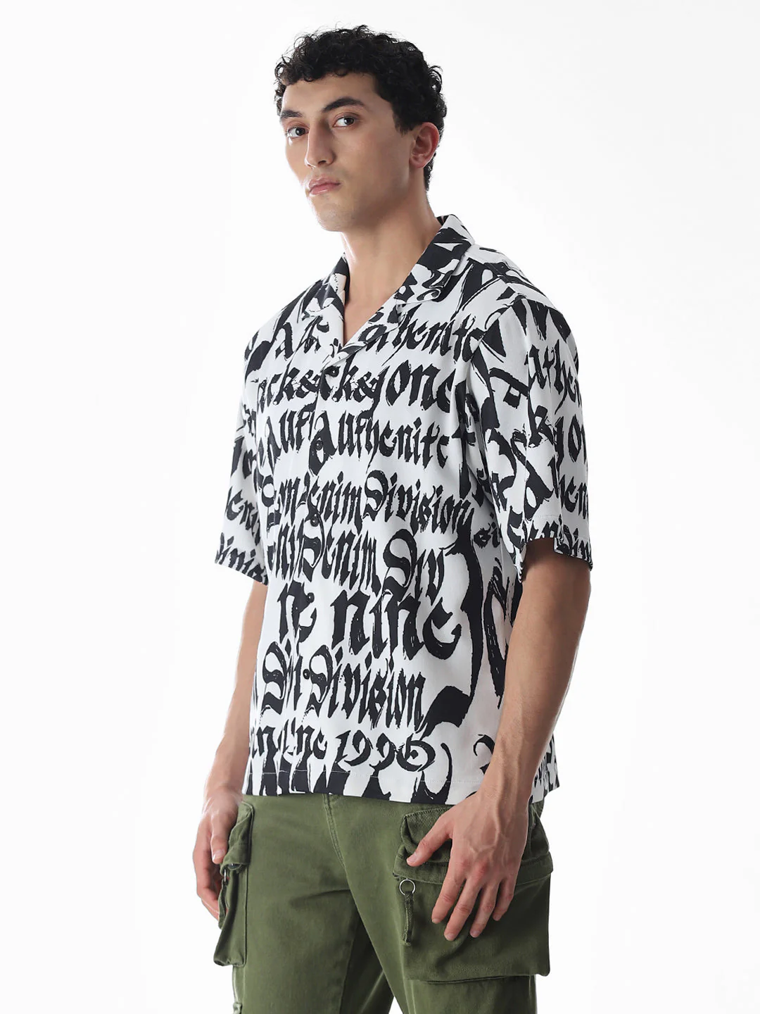 White Typographic Print Knitted Oversized Shirt - Image 3