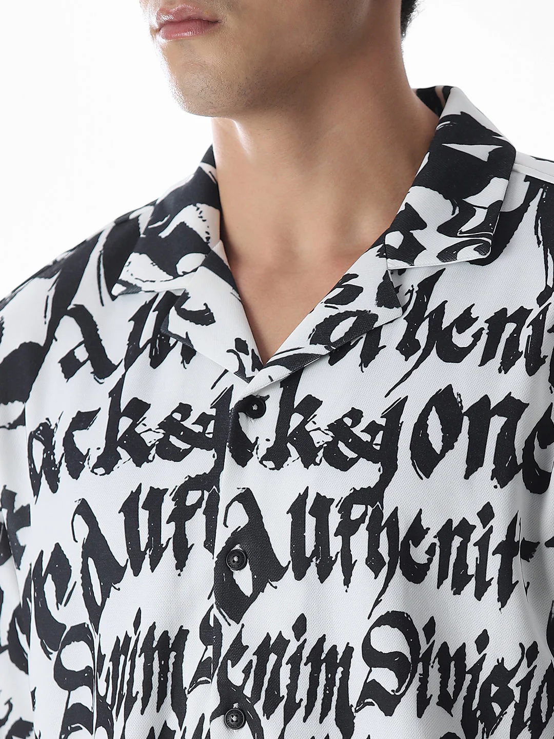 White Typographic Print Knitted Oversized Shirt - Image 5