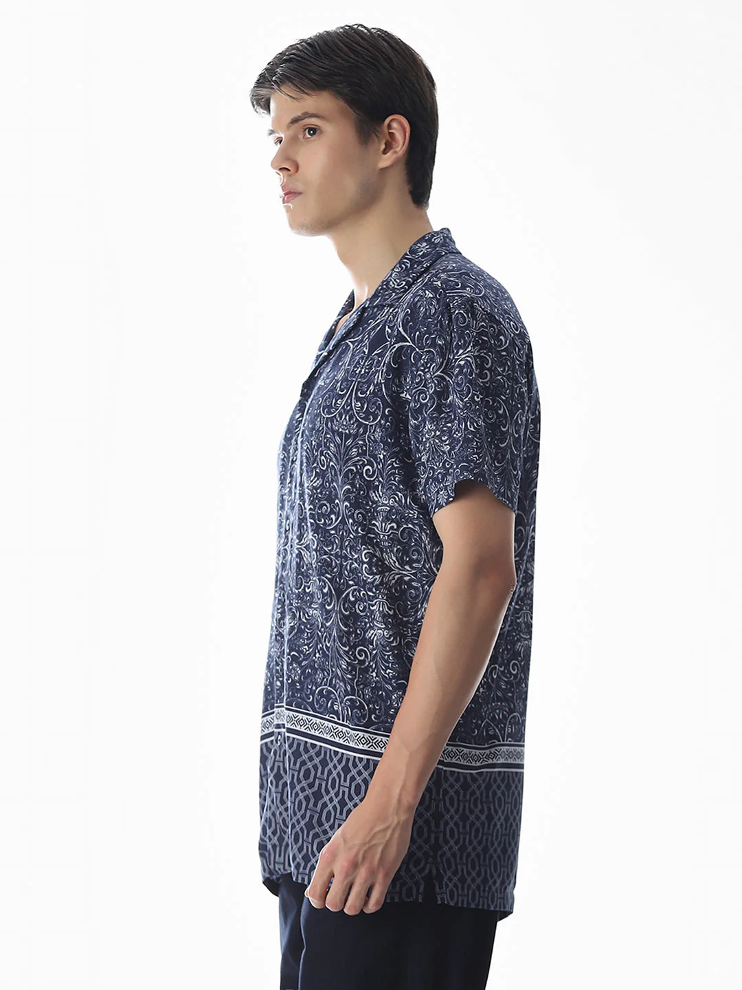 Blue Printed Viscose Comfort Fit Shirt - Image 3