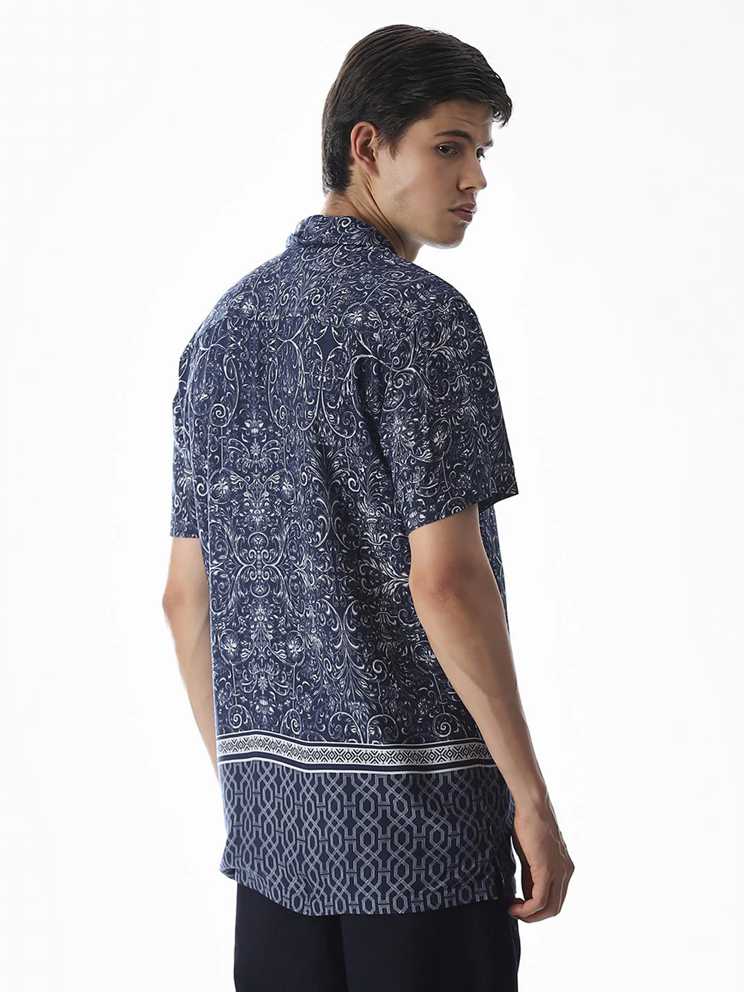 Blue Printed Viscose Comfort Fit Shirt - Image 4