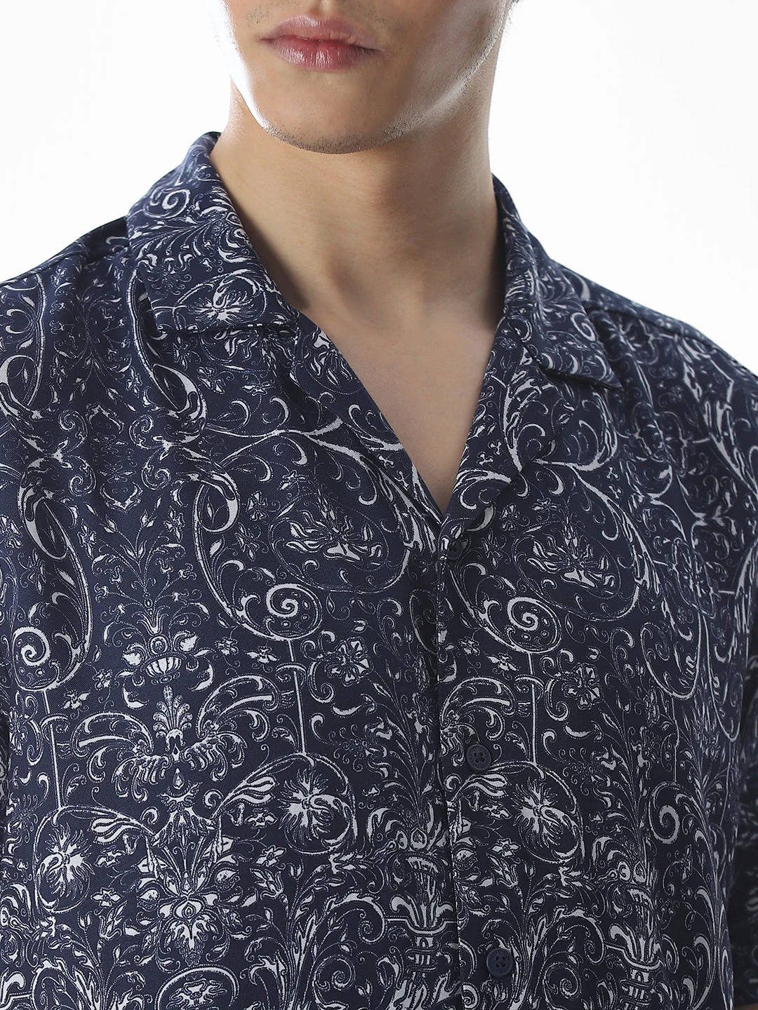 Blue Printed Viscose Comfort Fit Shirt - Image 5