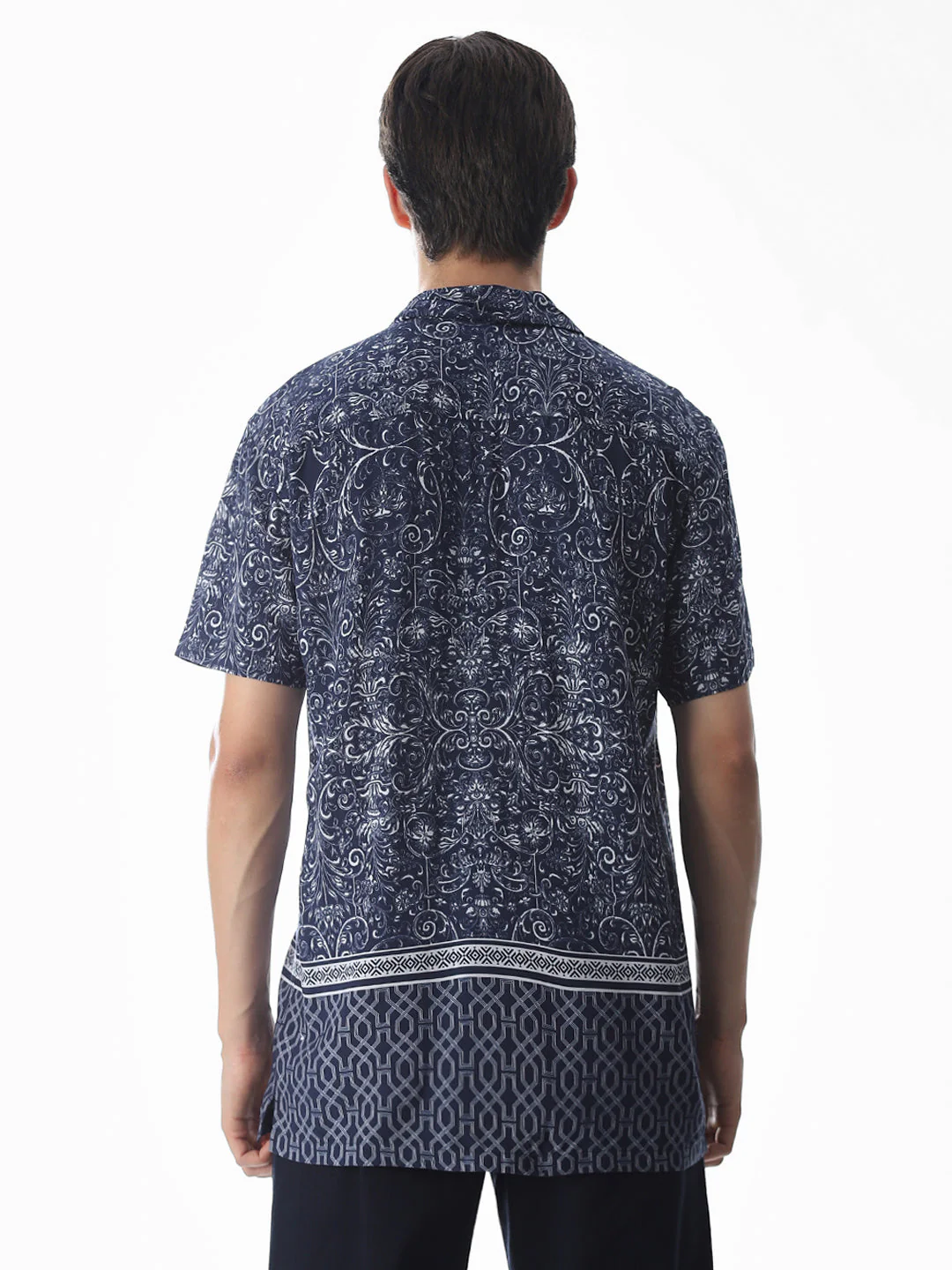 Blue Printed Viscose Comfort Fit Shirt - Image 9