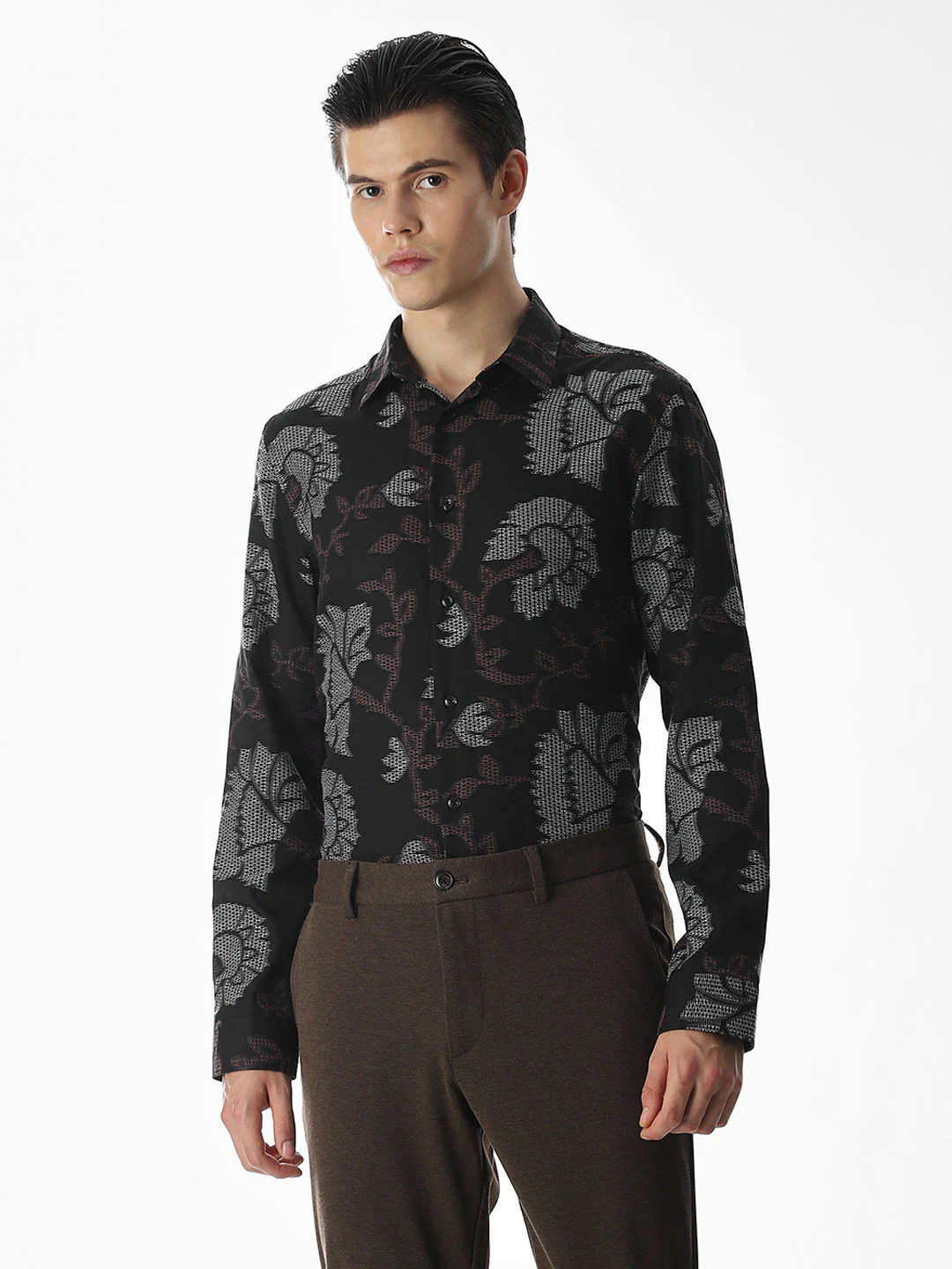 Black Jacquard Cotton Shirt - Image 2