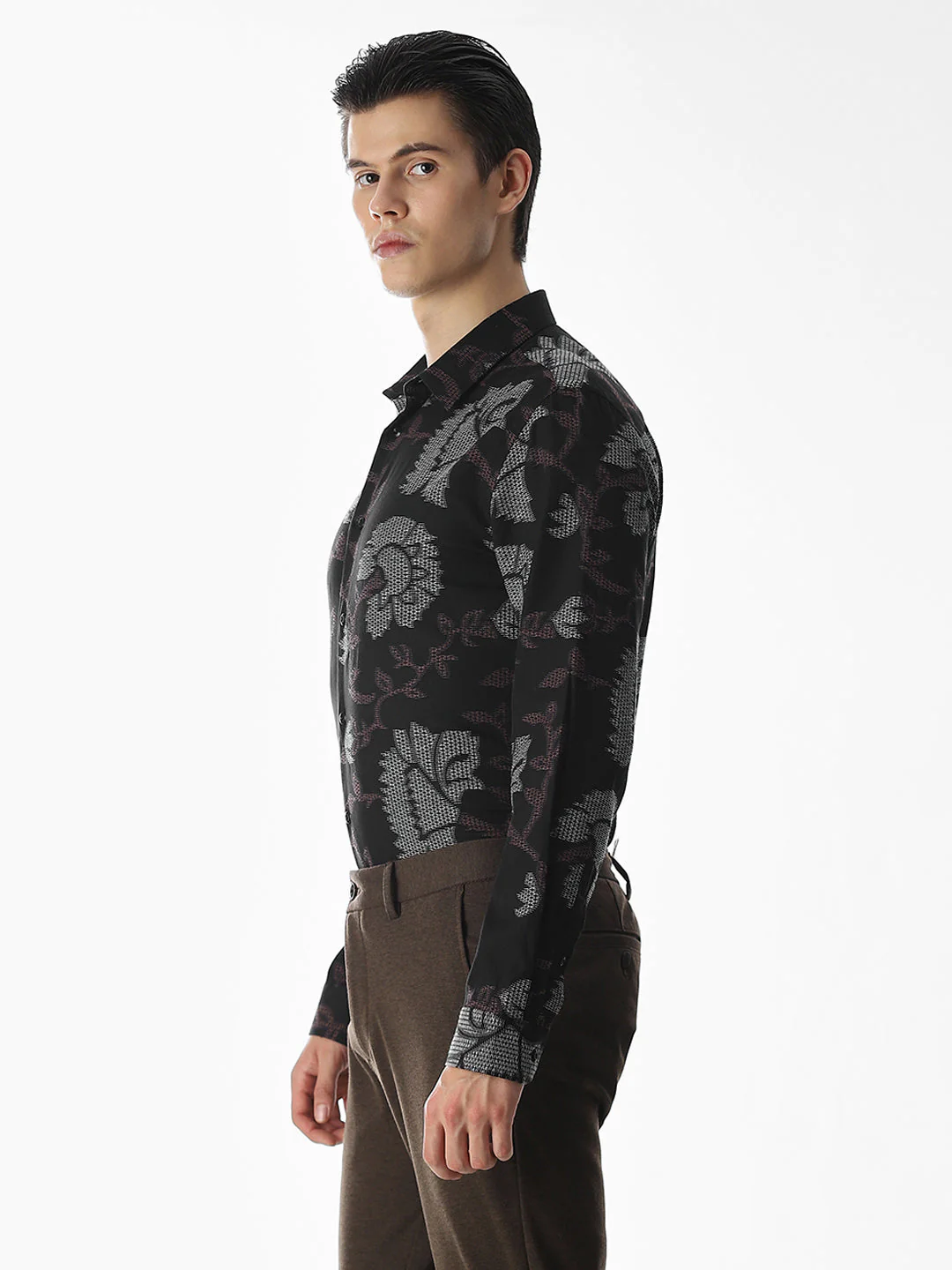 Black Jacquard Cotton Shirt - Image 3